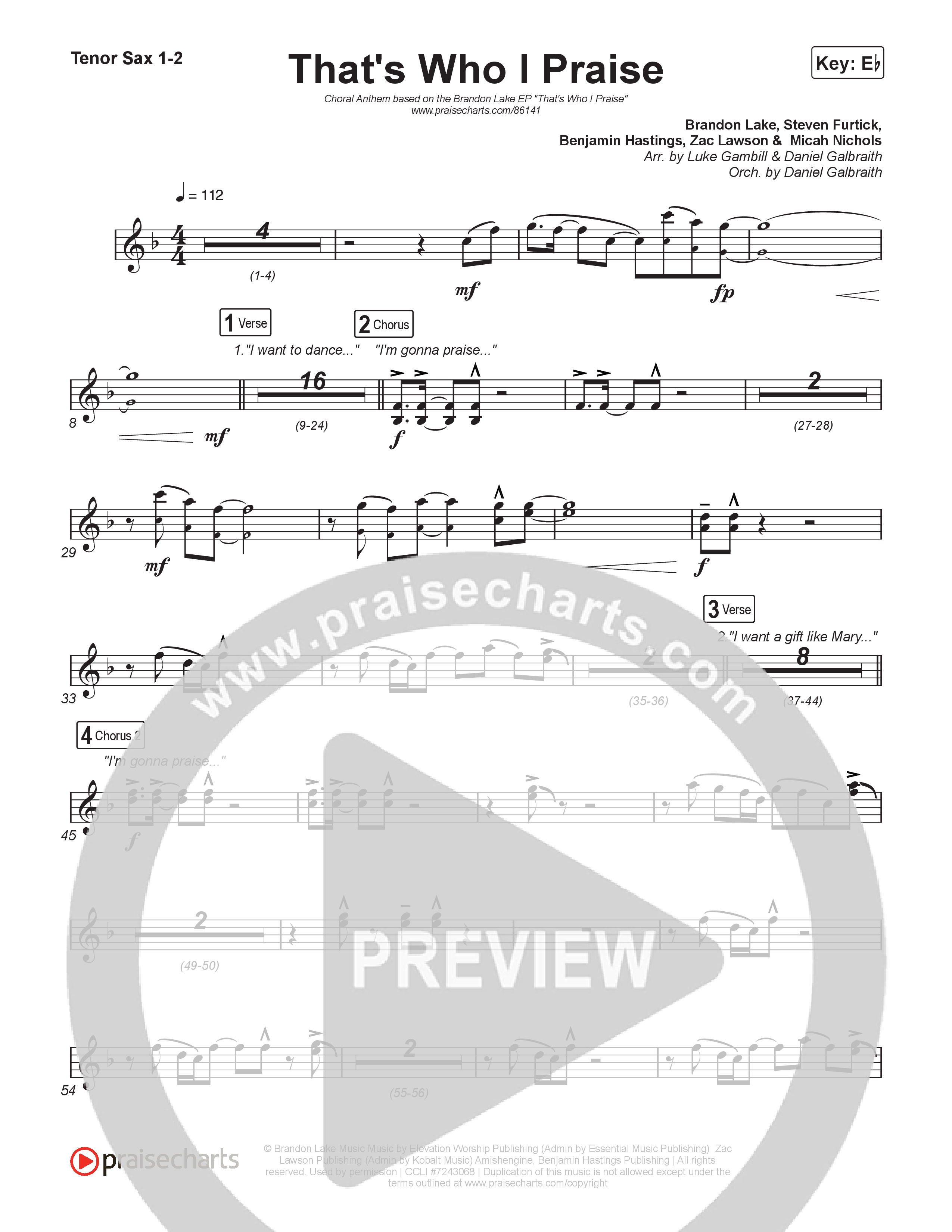 That's Who I Praise (Choral Anthem SATB) Sax Pack (Brandon Lake / Arr. Luke Gambill)