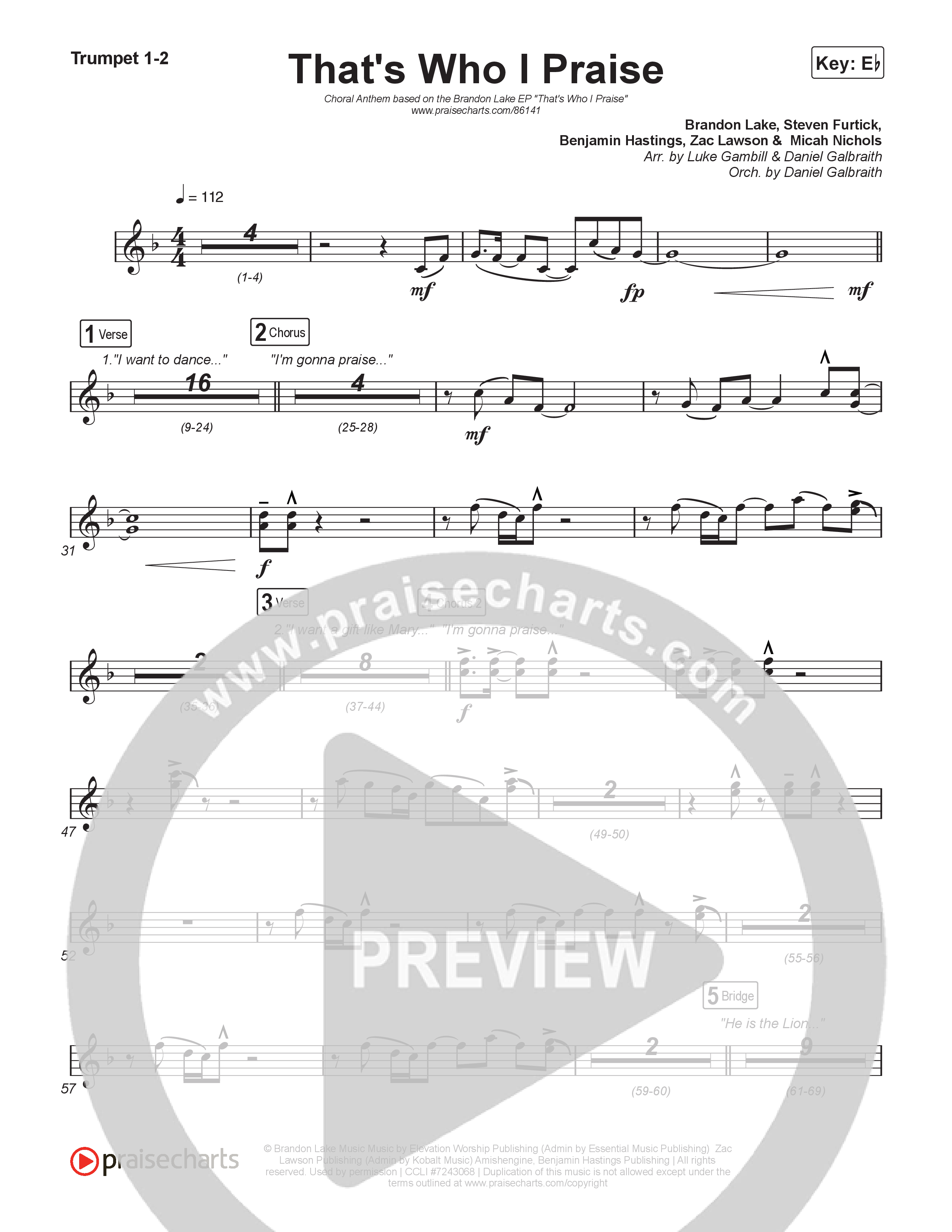 That's Who I Praise (Choral Anthem SATB) Brass Pack (Brandon Lake / Arr. Luke Gambill)