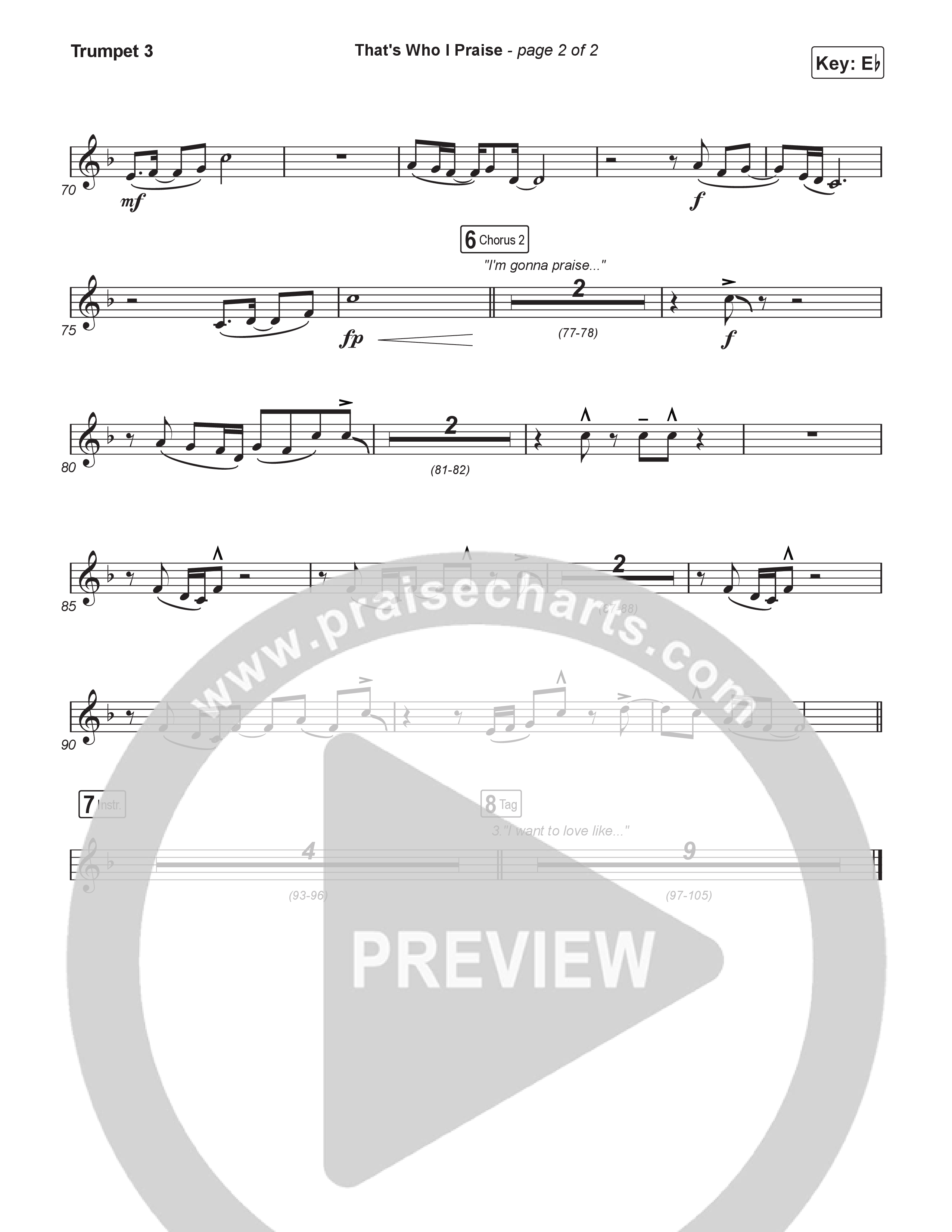 That's Who I Praise (Choral Anthem SATB) Trumpet 3 (Brandon Lake / Arr. Luke Gambill)