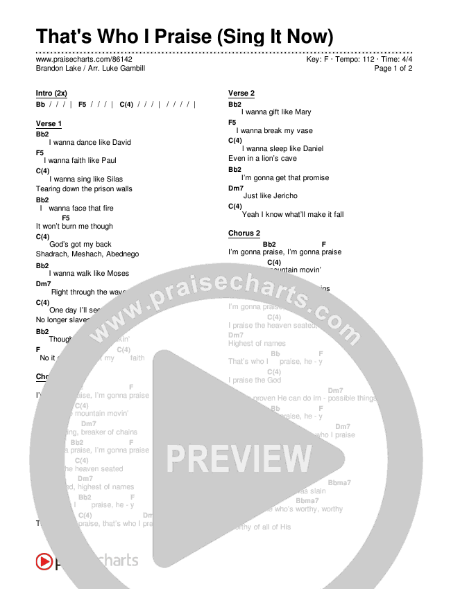 That's Who I Praise (Sing It Now) Chords & Lyrics (Brandon Lake / Arr. Luke Gambill)