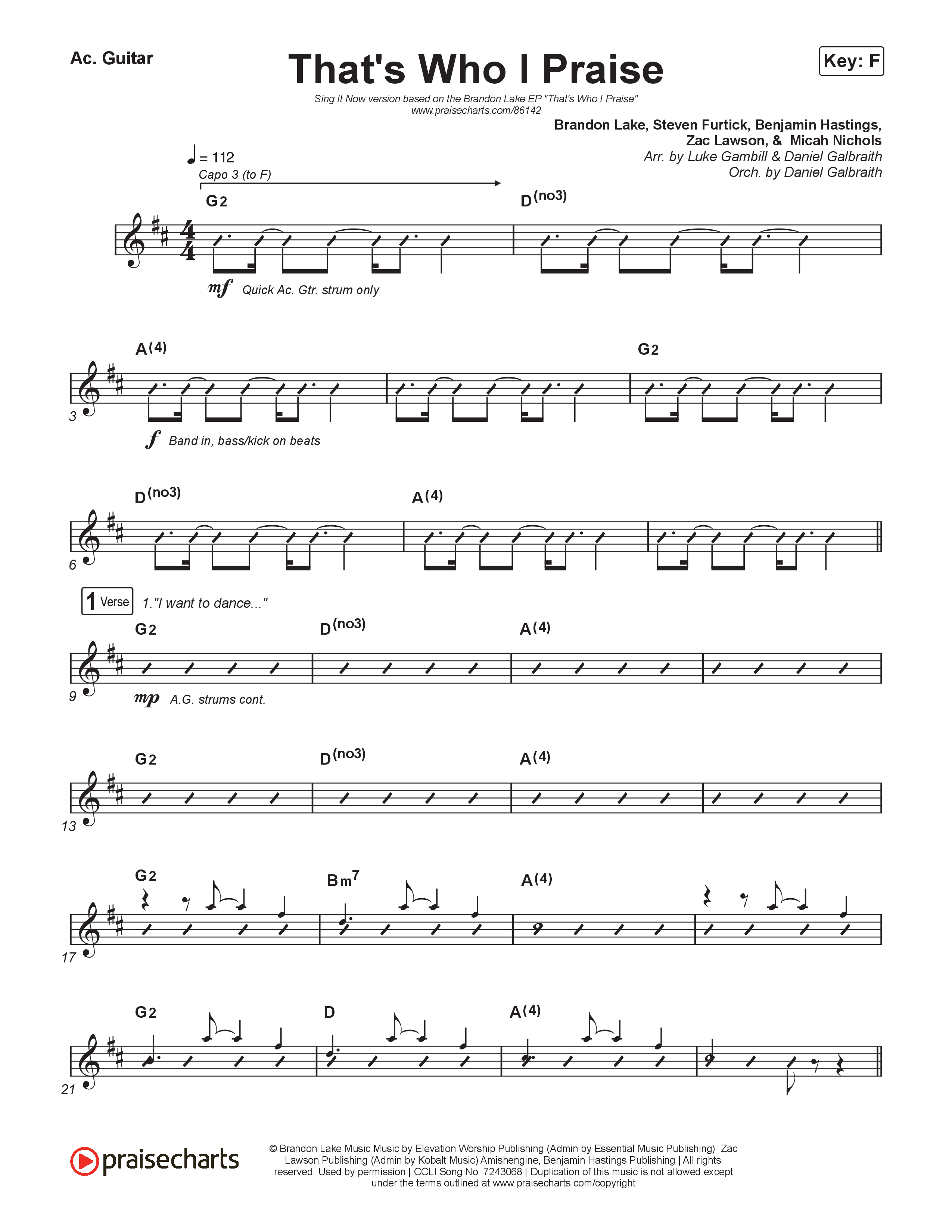 That's Who I Praise (Sing It Now) Acoustic Guitar (Brandon Lake / Arr. Luke Gambill)