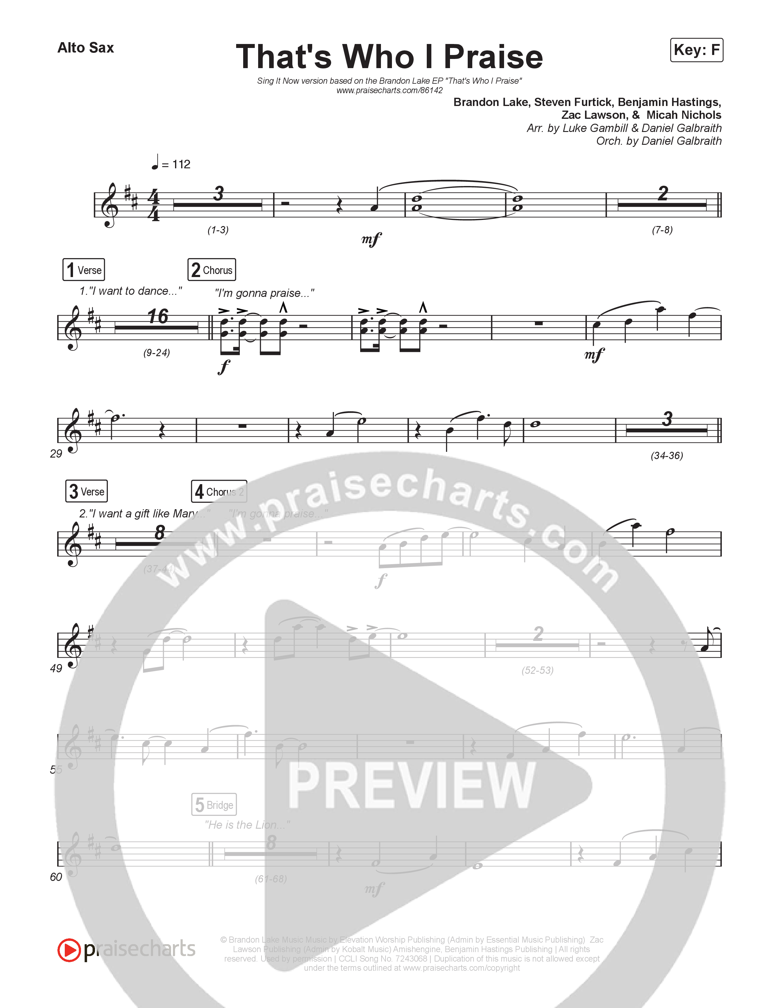 That's Who I Praise (Sing It Now) Sax Pack (Brandon Lake / Arr. Luke Gambill)