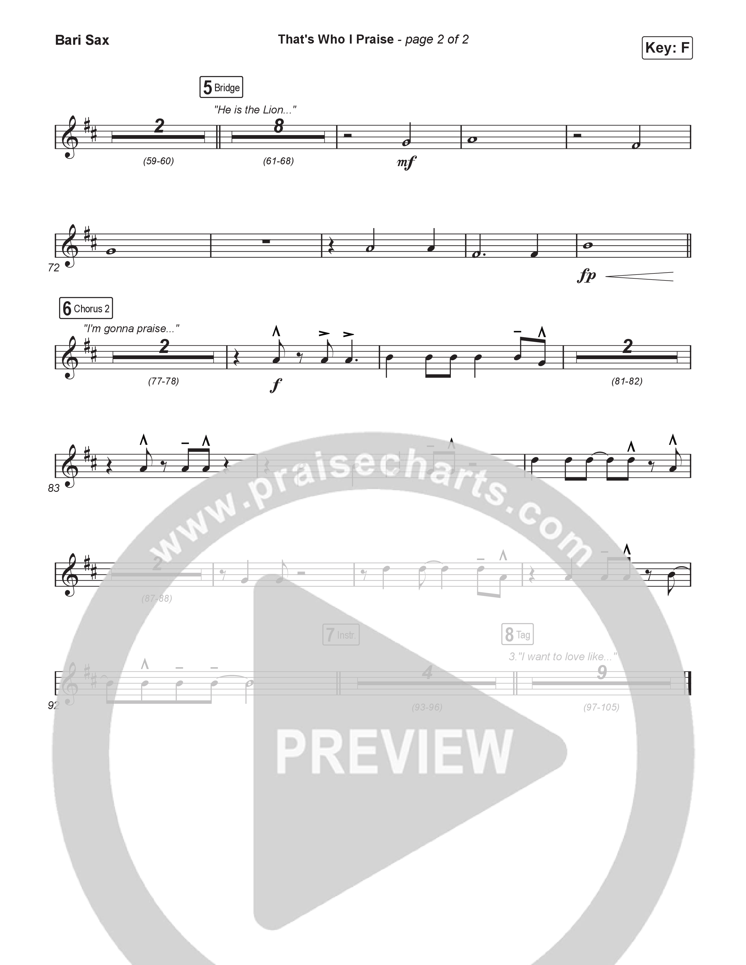 That's Who I Praise (Sing It Now) Bari Sax (Brandon Lake / Arr. Luke Gambill)