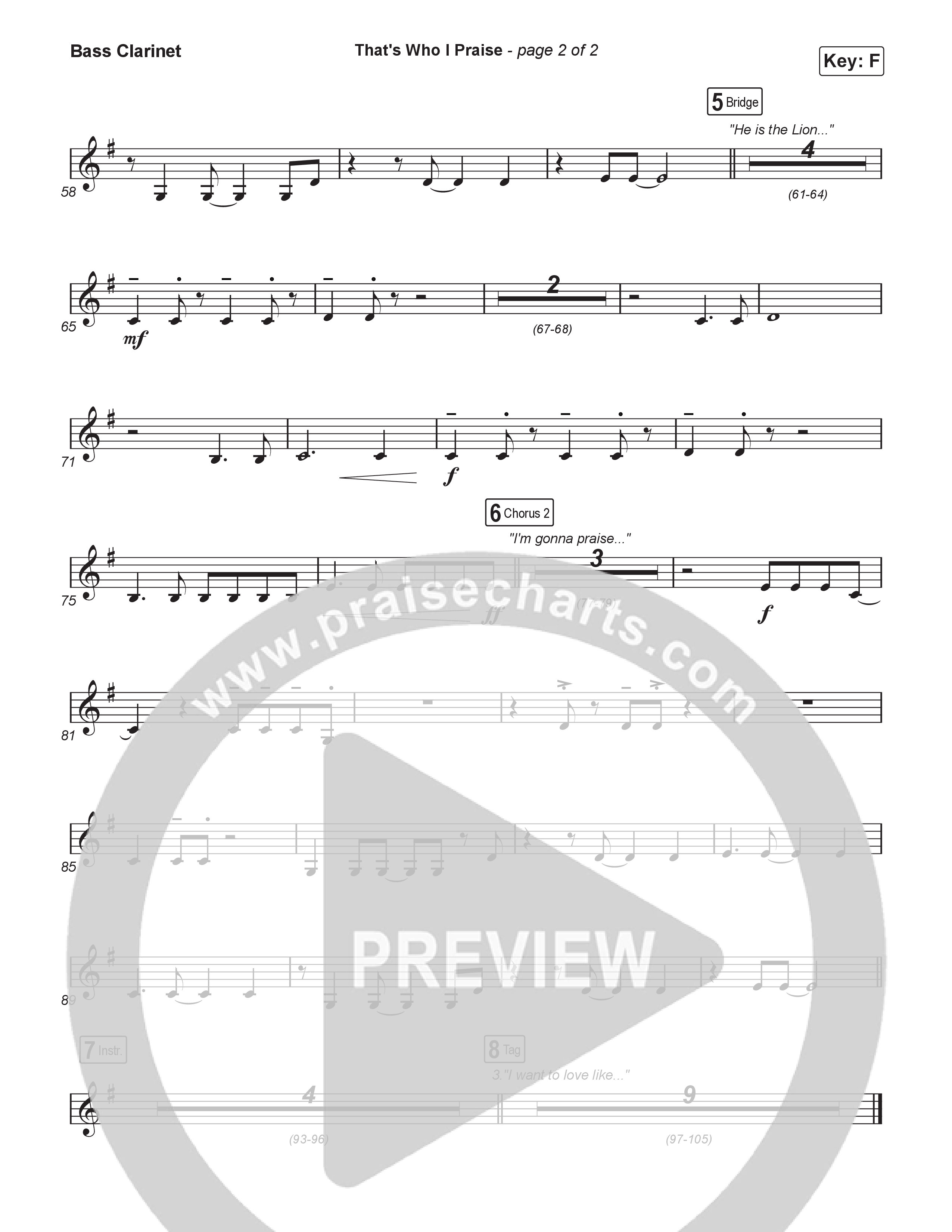 That's Who I Praise (Sing It Now) Bass Clarinet (Brandon Lake / Arr. Luke Gambill)