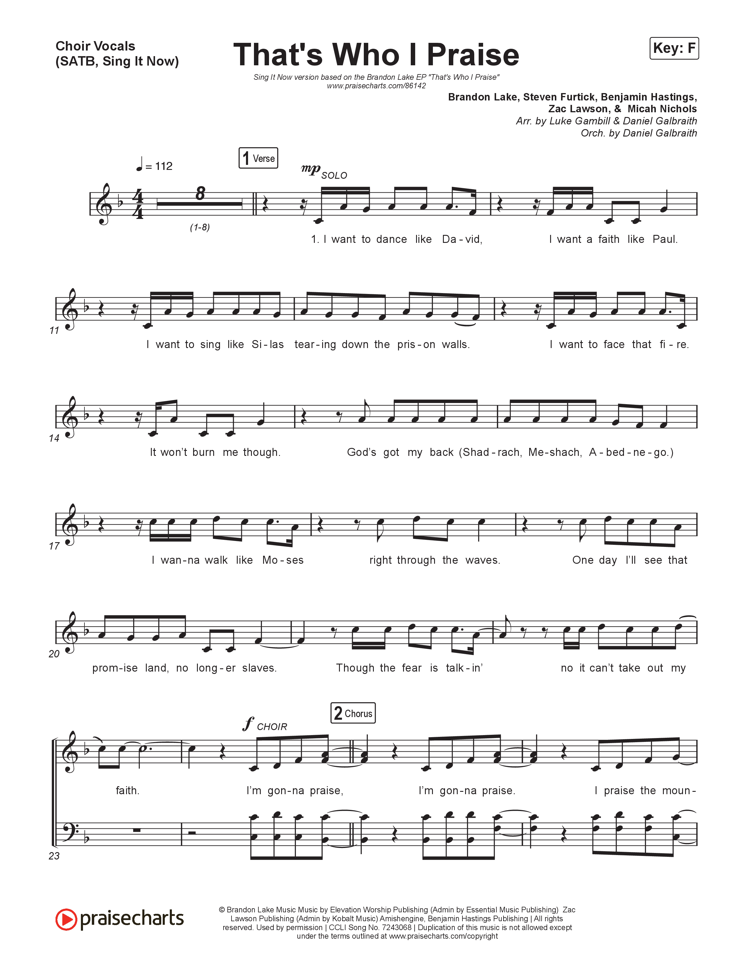 That's Who I Praise (Sing It Now) Choir Sheet (SATB) (Brandon Lake / Arr. Luke Gambill)