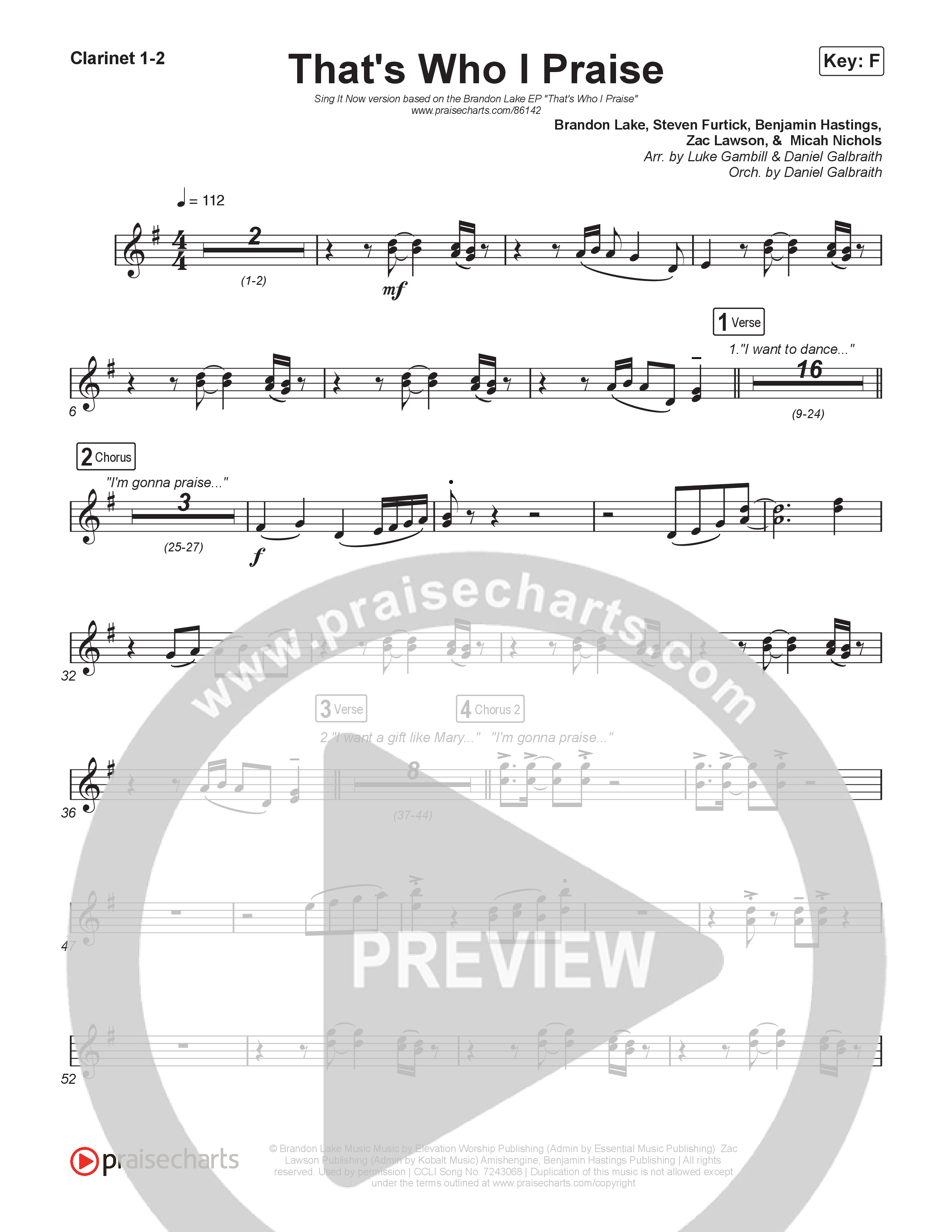 That's Who I Praise (Sing It Now) Clarinet 1/2 (Brandon Lake / Arr. Luke Gambill)