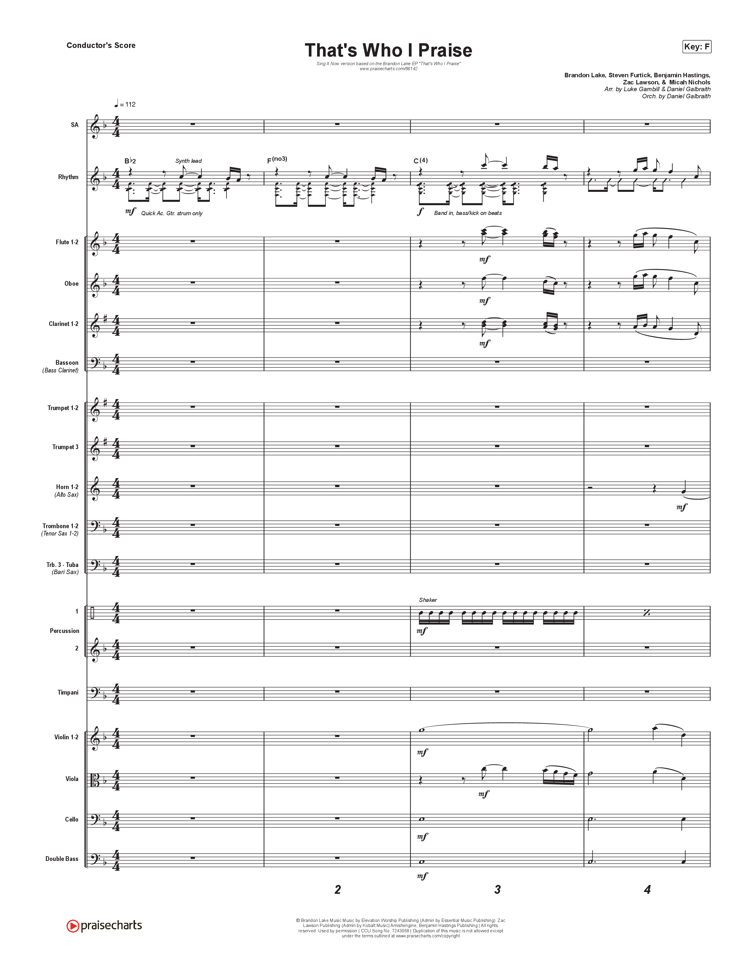 That's Who I Praise (Sing It Now) Conductor's Score (Brandon Lake / Arr. Luke Gambill)