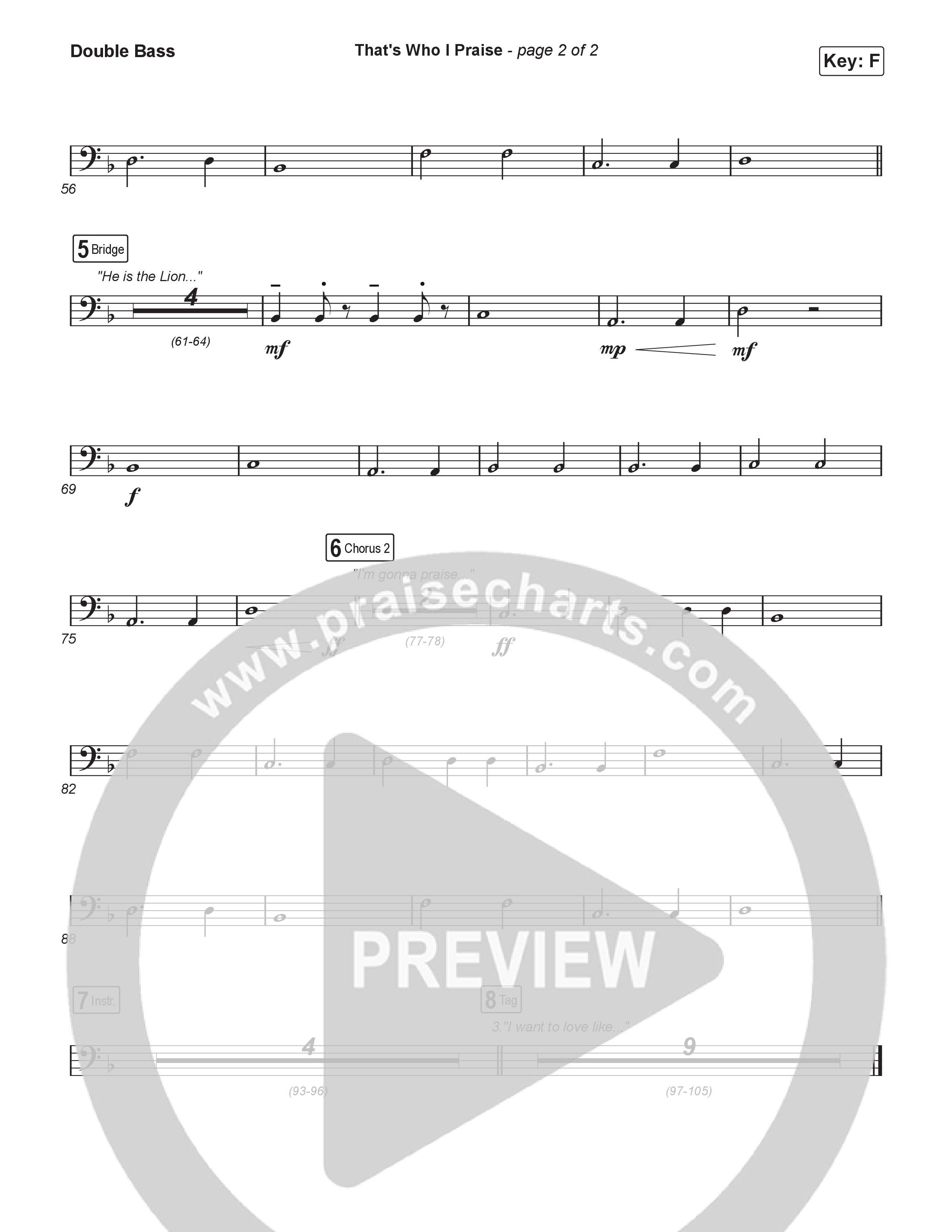 That's Who I Praise (Sing It Now) Double Bass (Brandon Lake / Arr. Luke Gambill)