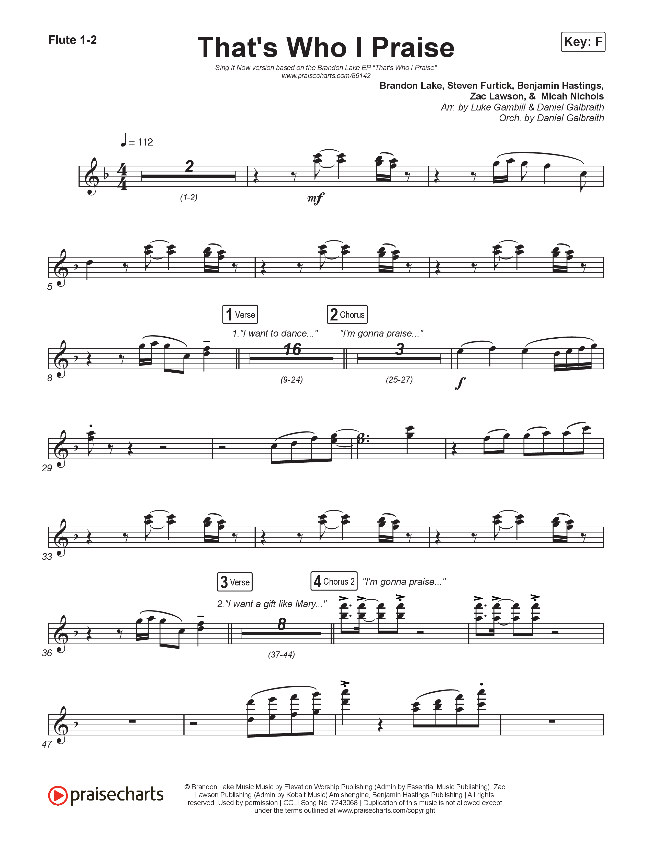 That's Who I Praise (Sing It Now) Flute 1/2 (Brandon Lake / Arr. Luke Gambill)