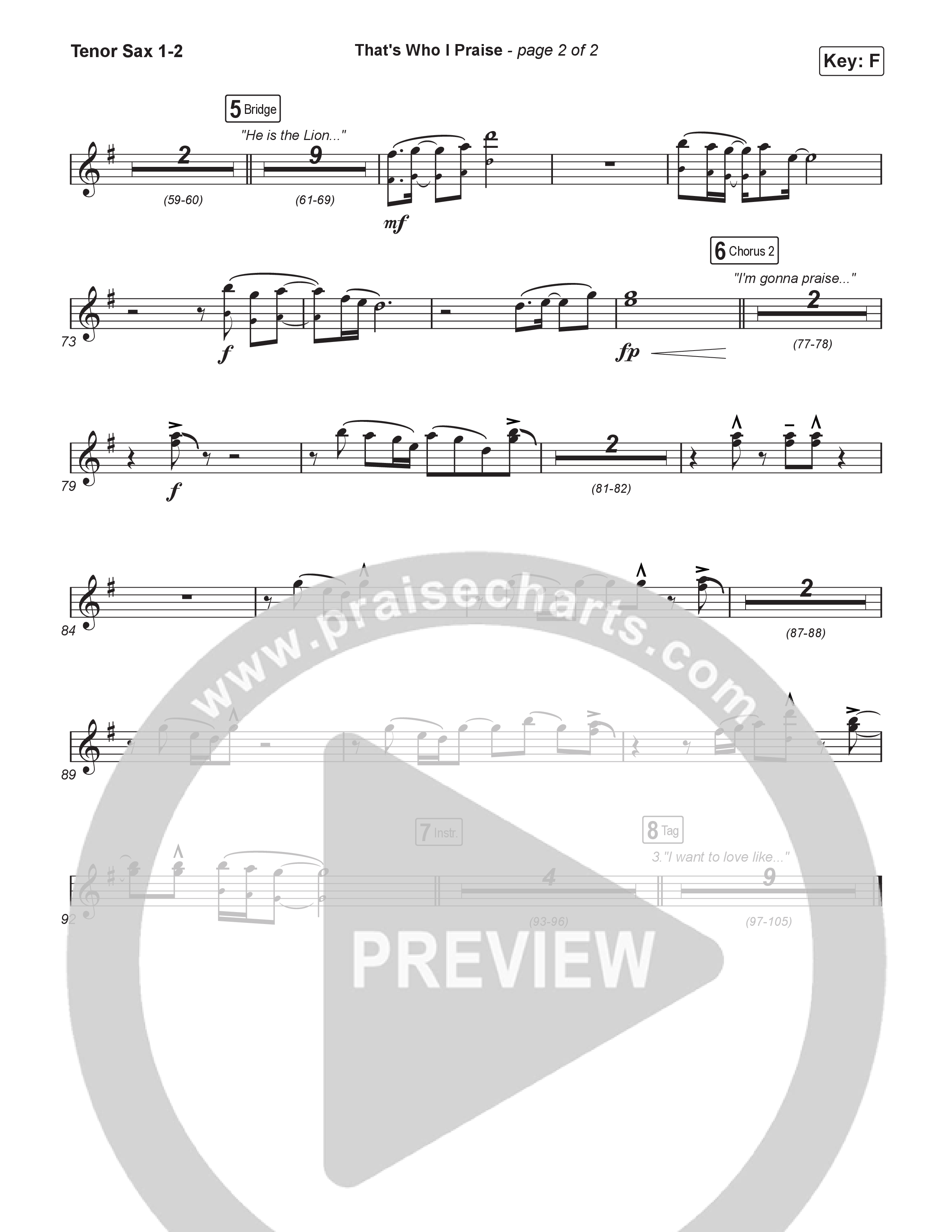 That's Who I Praise (Sing It Now) Tenor Sax 1/2 (Brandon Lake / Arr. Luke Gambill)