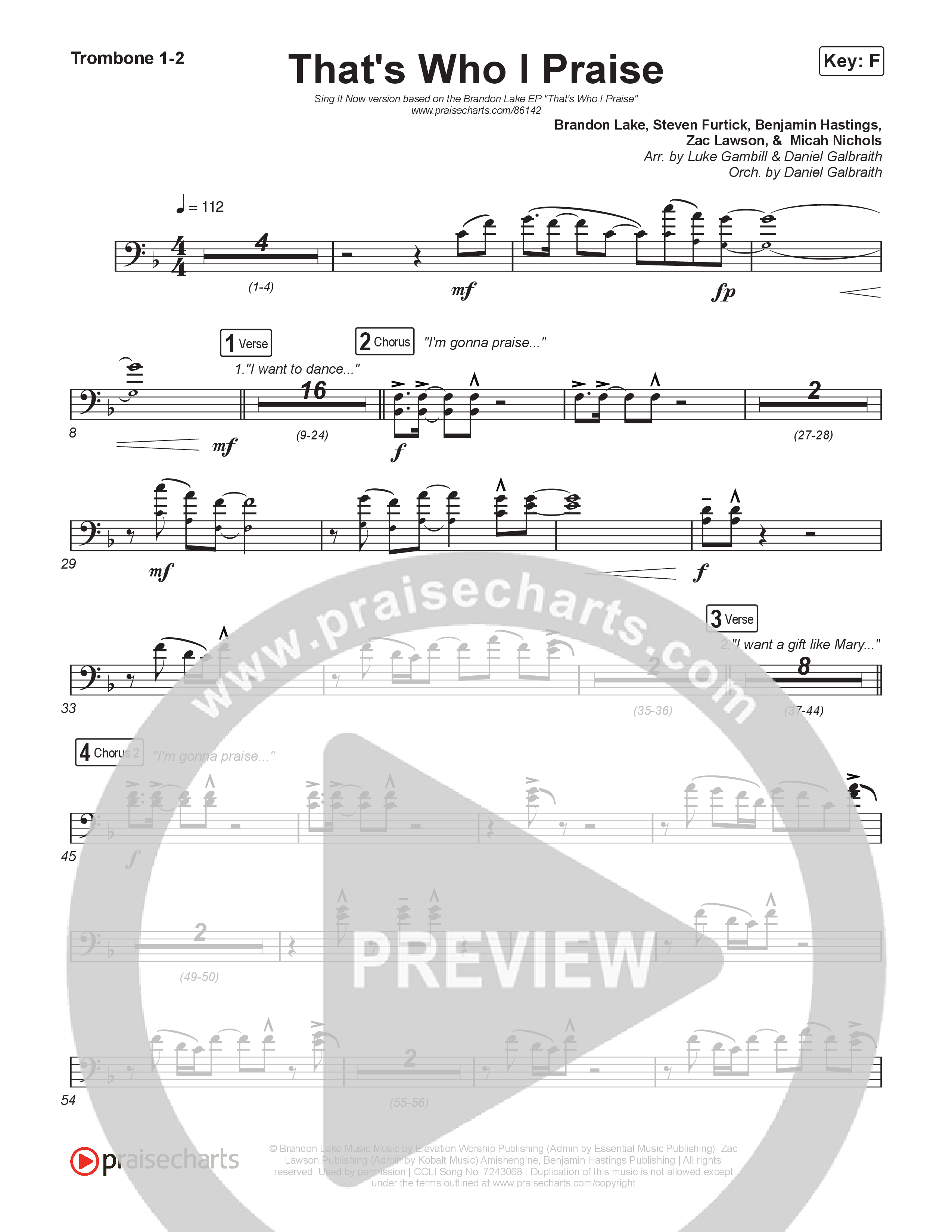 That's Who I Praise (Sing It Now) Trombone 1/2 (Brandon Lake / Arr. Luke Gambill)