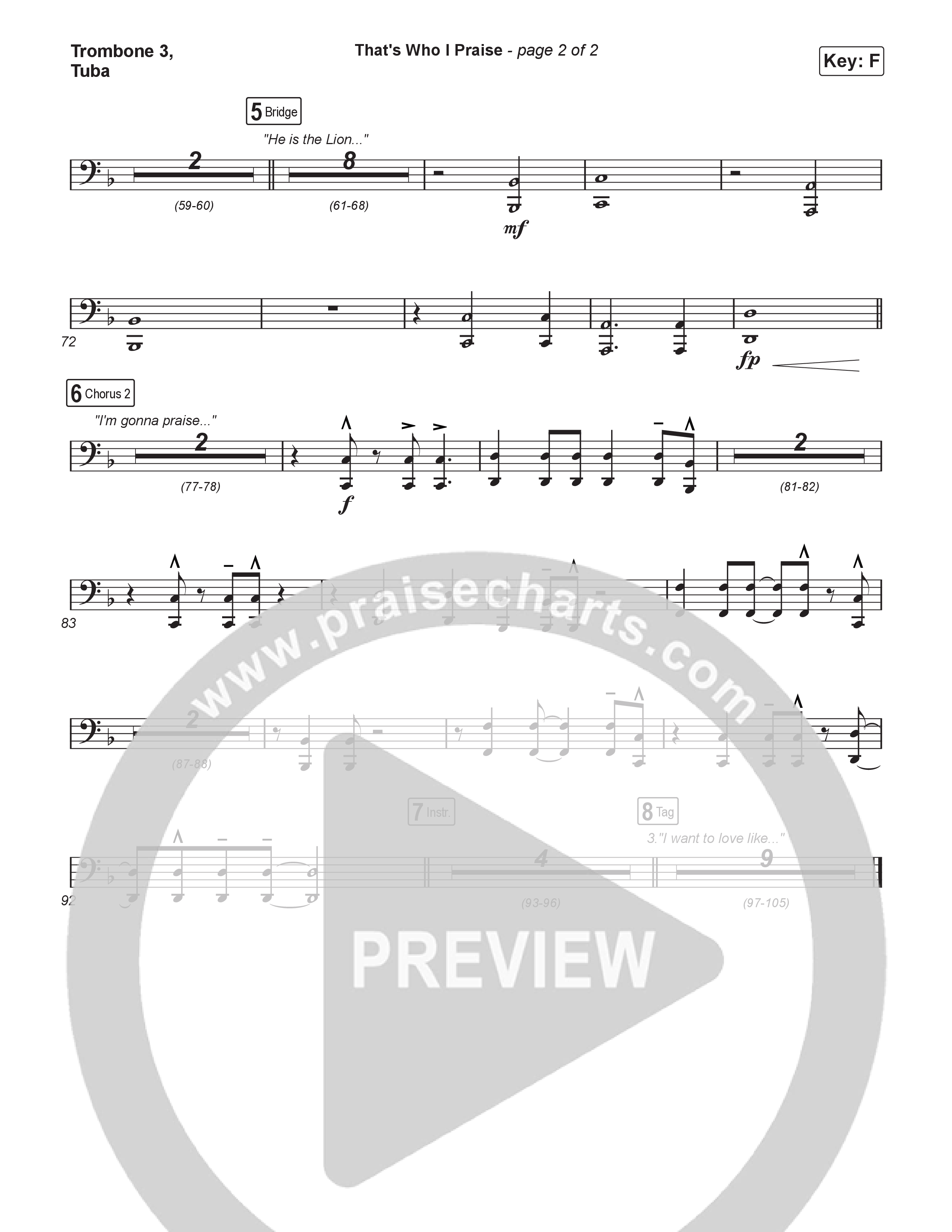 That's Who I Praise (Sing It Now) Trombone 3/Tuba (Brandon Lake / Arr. Luke Gambill)