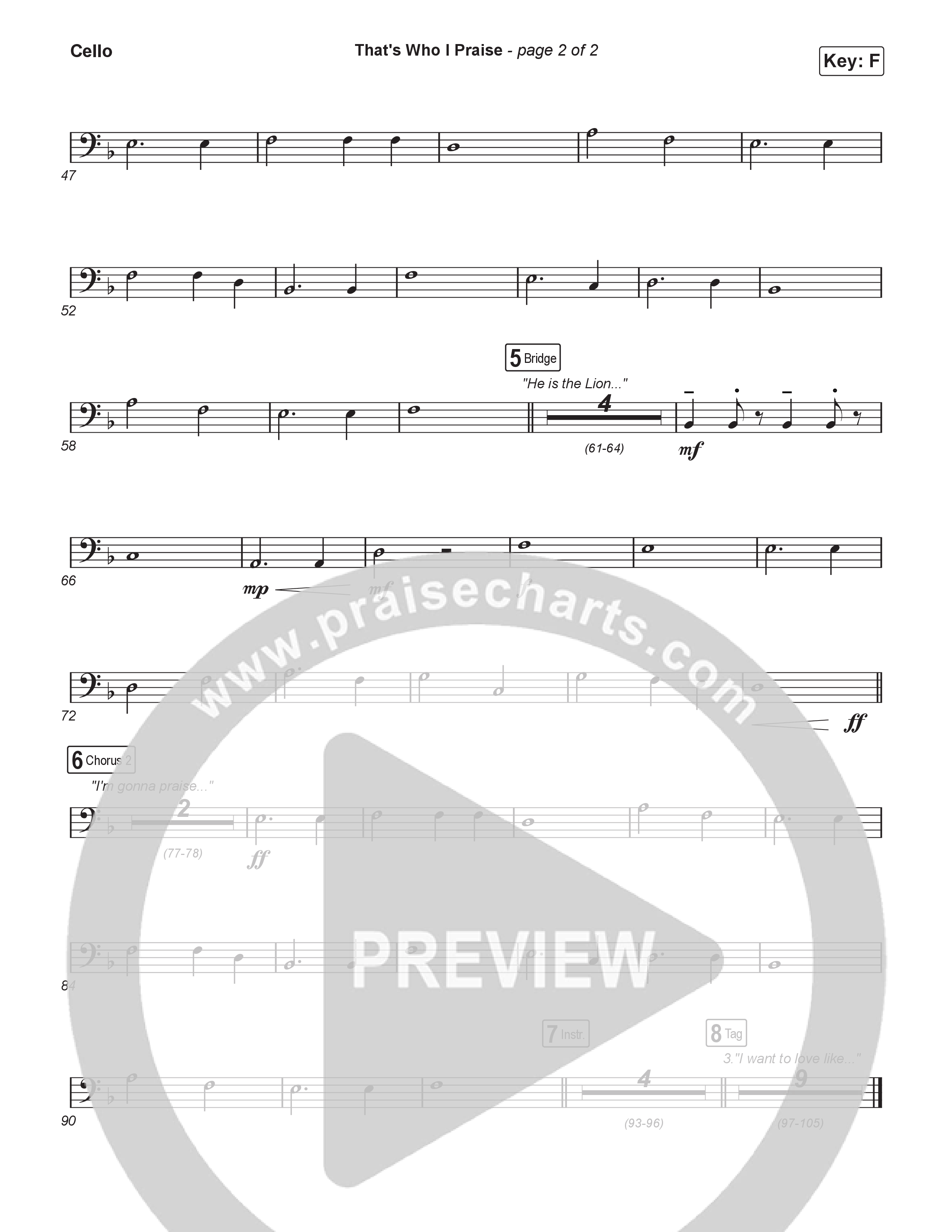 That's Who I Praise (Worship Choir/SAB) Cello (Brandon Lake / Arr. Luke Gambill)