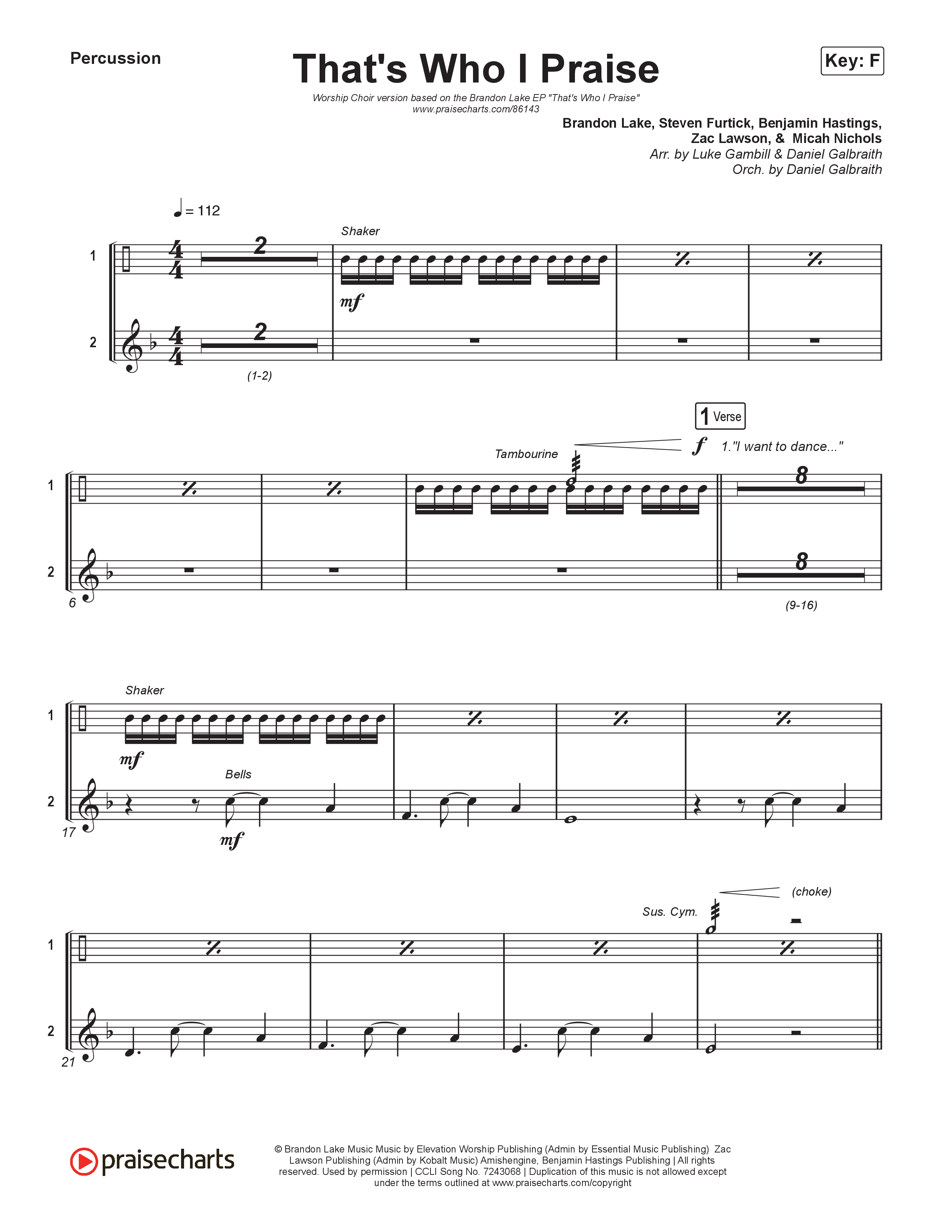 That's Who I Praise (Worship Choir/SAB) Percussion (Brandon Lake / Arr. Luke Gambill)