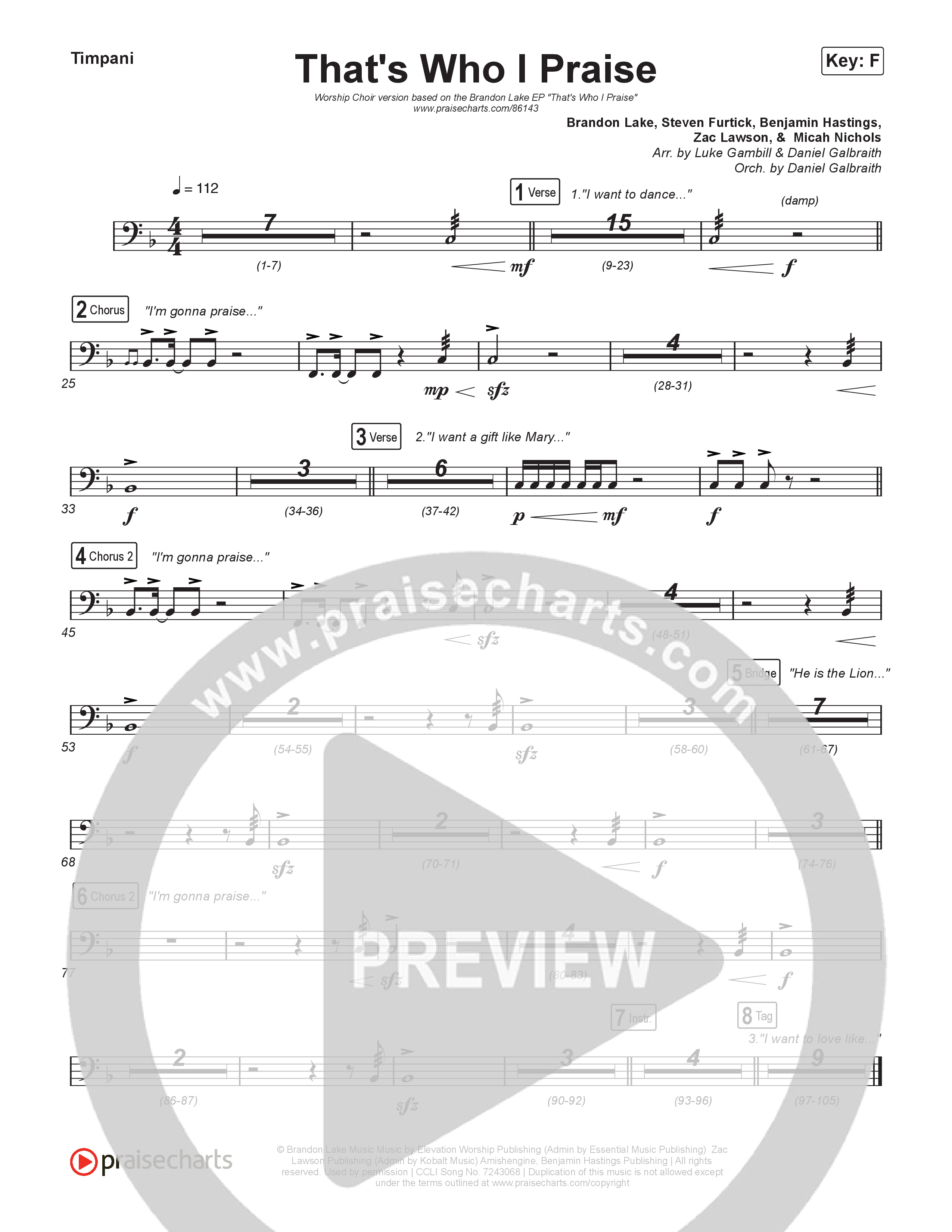 That's Who I Praise (Worship Choir/SAB) Timpani (Brandon Lake / Arr. Luke Gambill)