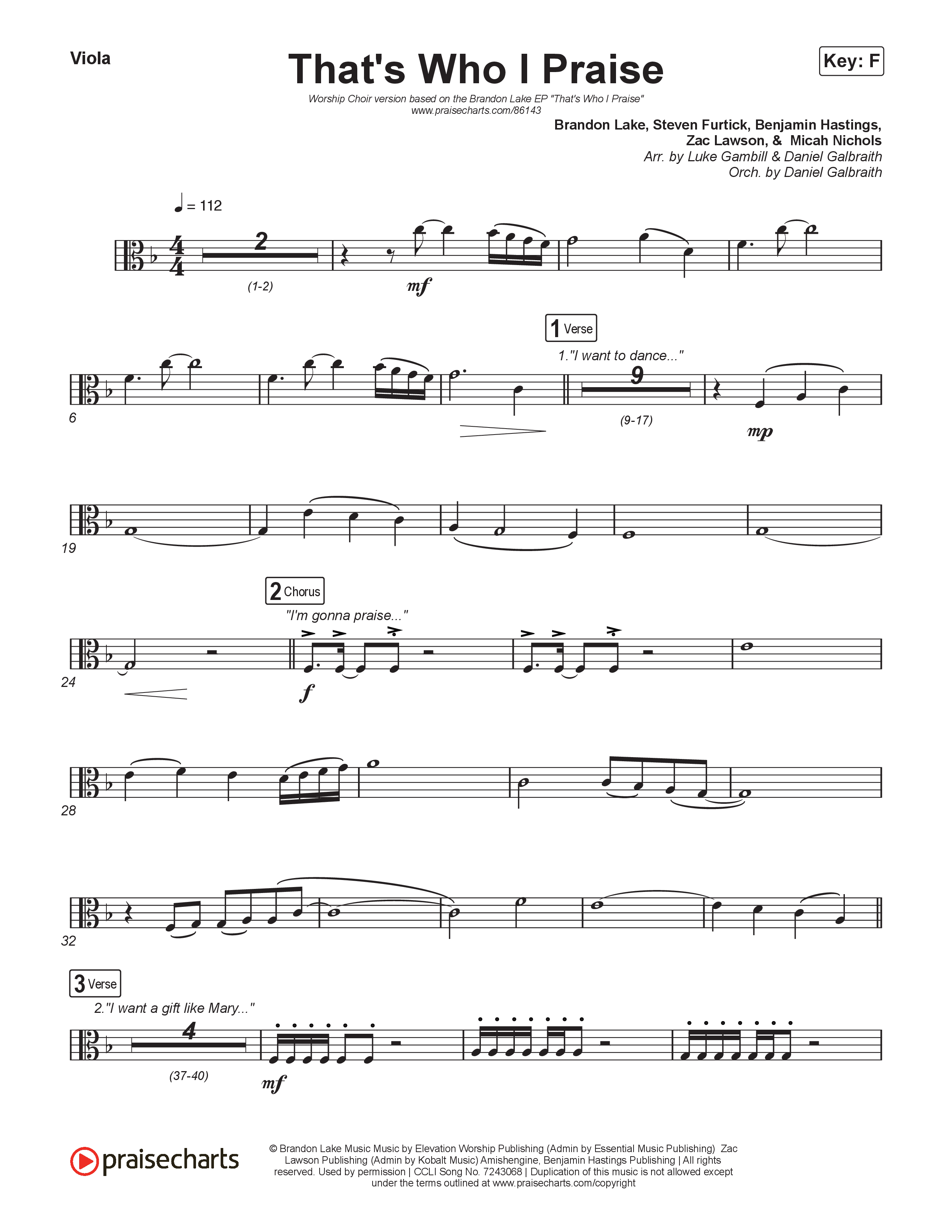 That's Who I Praise (Worship Choir/SAB) Viola (Brandon Lake / Arr. Luke Gambill)