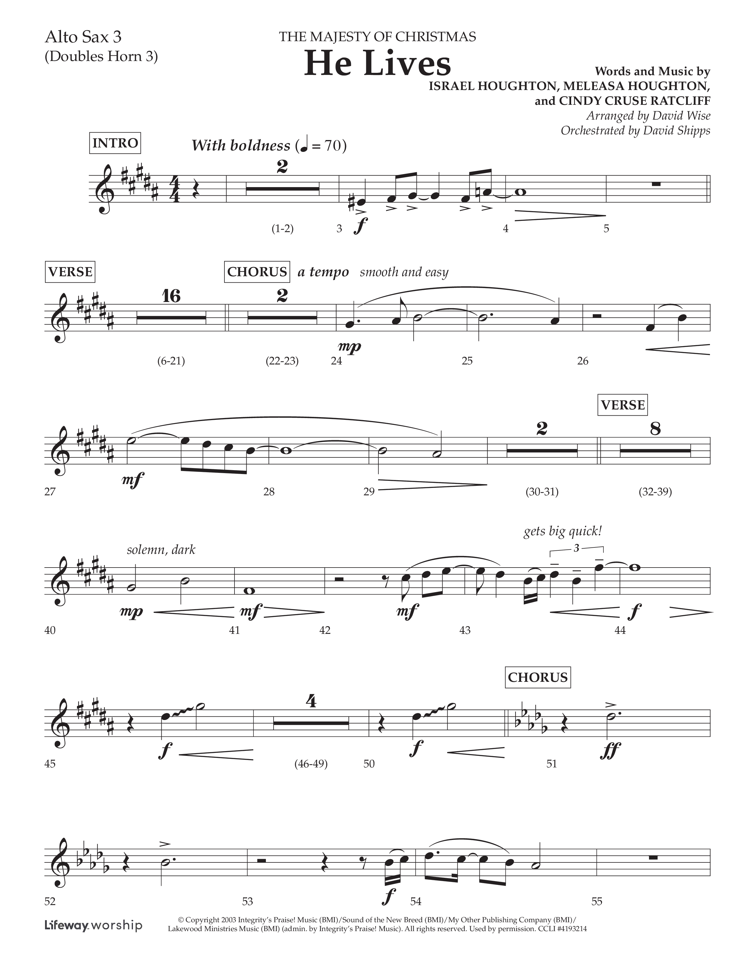 He Lives (Choral Anthem SATB) Alto Sax (Lifeway Choral / Arr. David Wise / Orch. David Shipps)