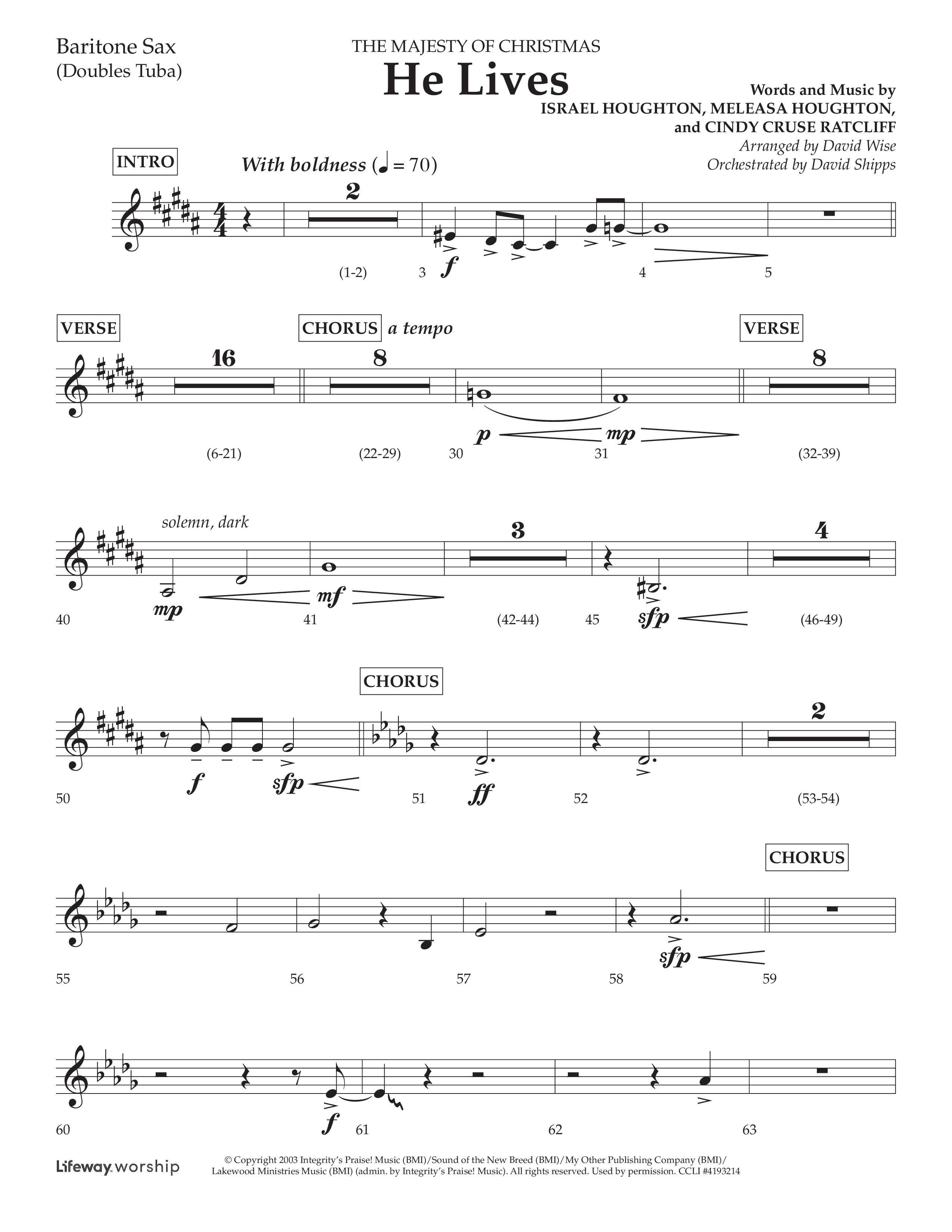He Lives (Choral Anthem SATB) Bari Sax (Lifeway Choral / Arr. David Wise / Orch. David Shipps)