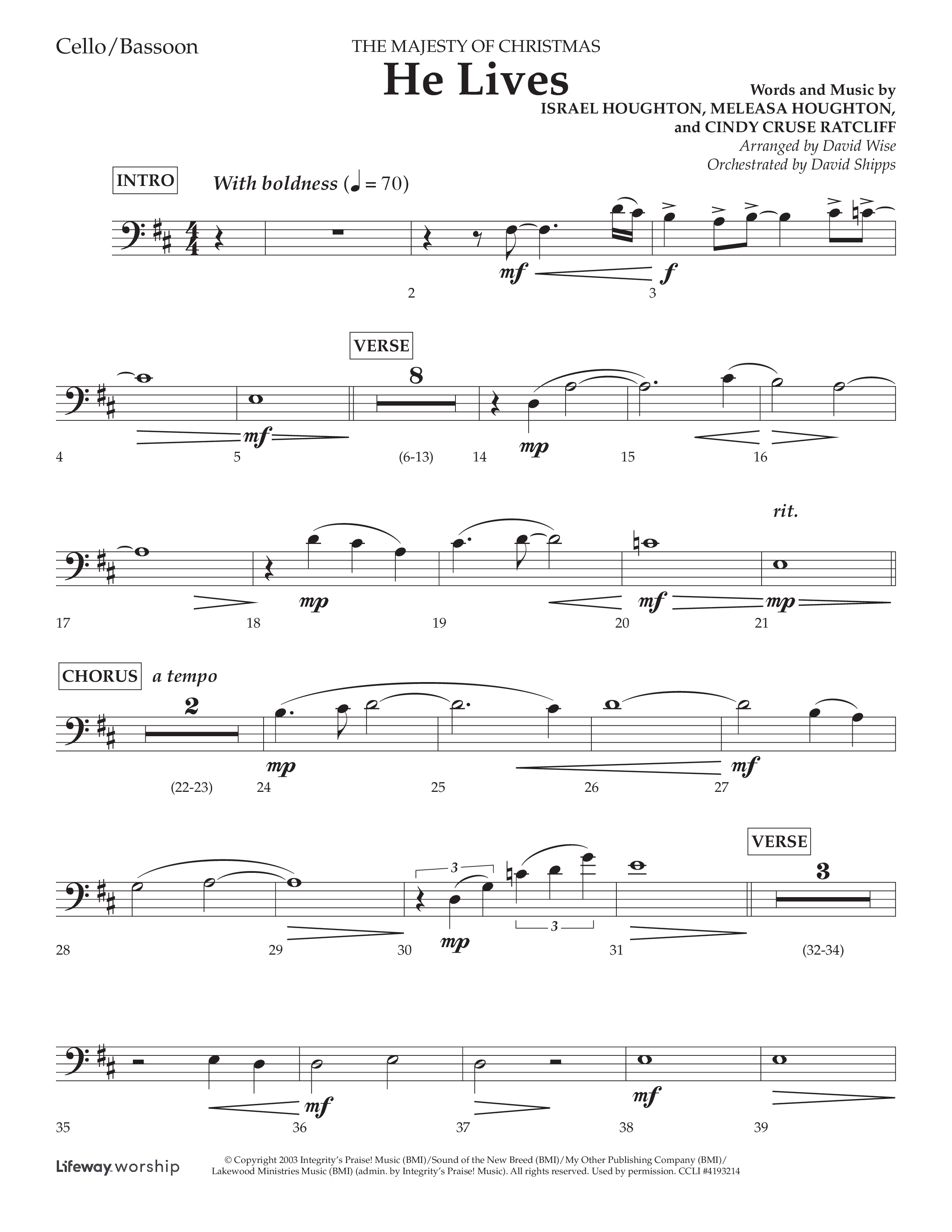 He Lives (Choral Anthem SATB) Cello (Lifeway Choral / Arr. David Wise / Orch. David Shipps)