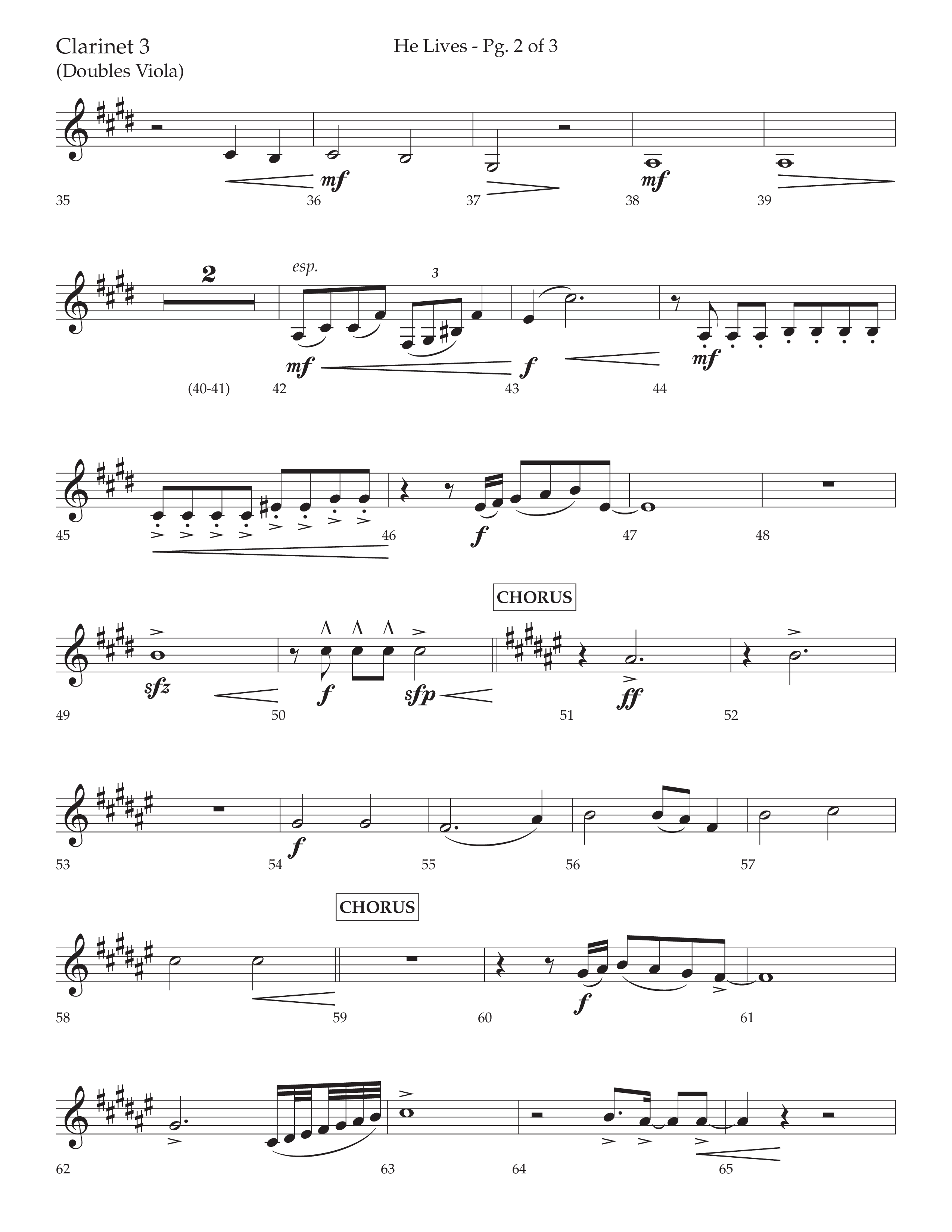 He Lives (Choral Anthem SATB) Clarinet 3 (Lifeway Choral / Arr. David Wise / Orch. David Shipps)