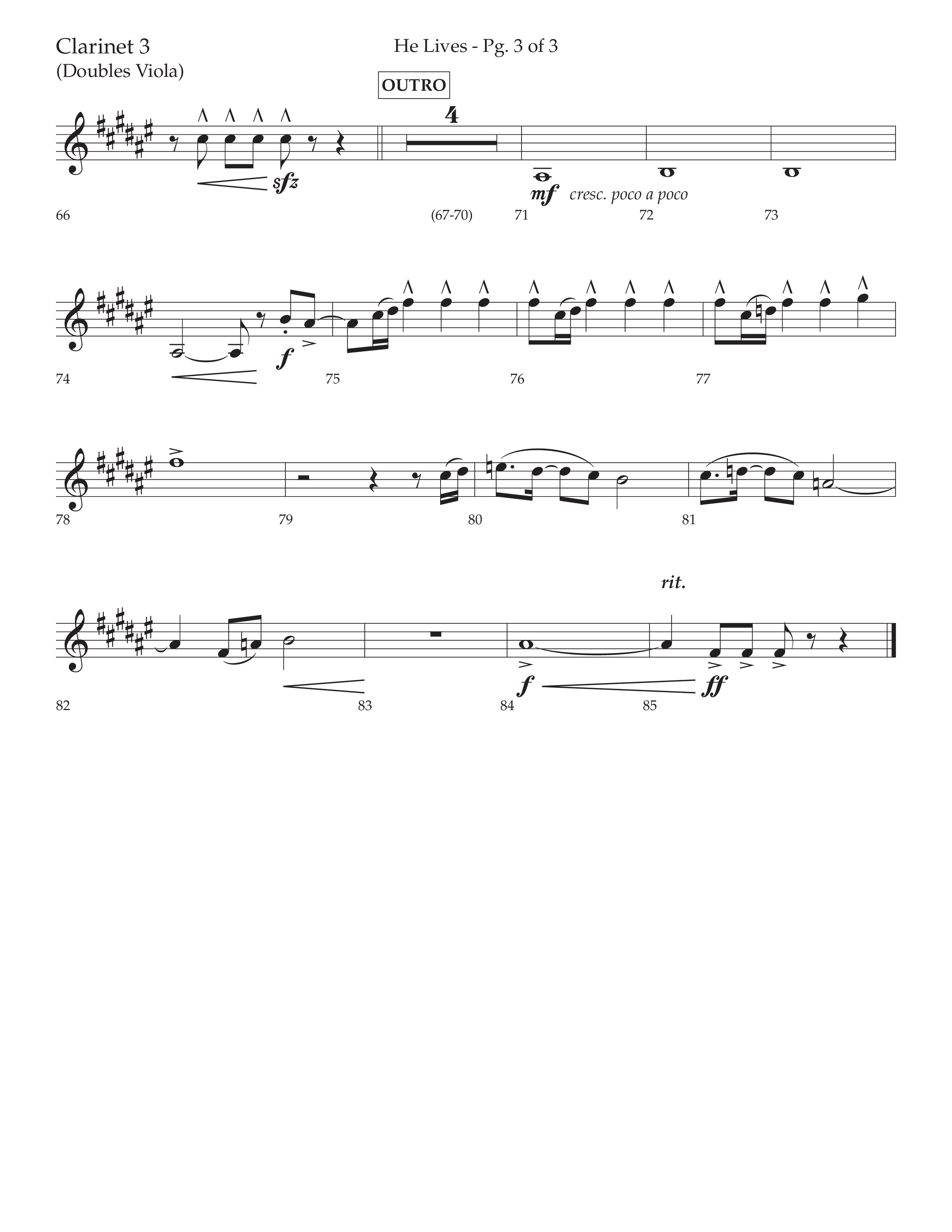 He Lives (Choral Anthem SATB) Clarinet 3 (Lifeway Choral / Arr. David Wise / Orch. David Shipps)