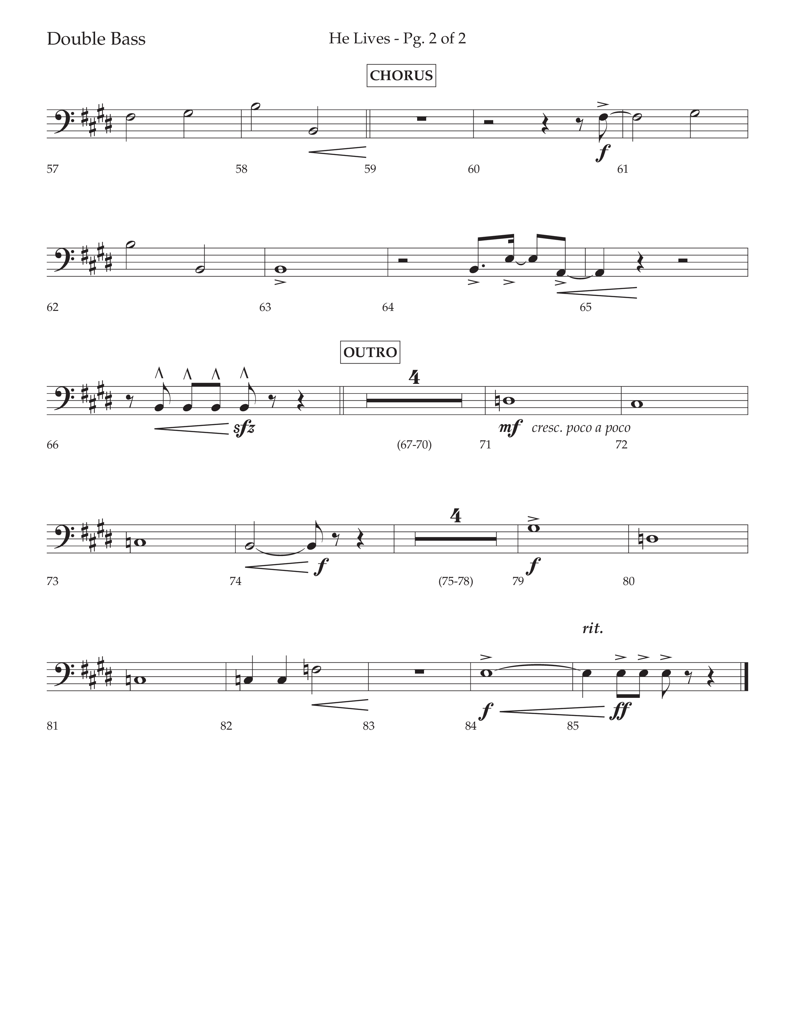He Lives (Choral Anthem SATB) Double Bass (Lifeway Choral / Arr. David Wise / Orch. David Shipps)