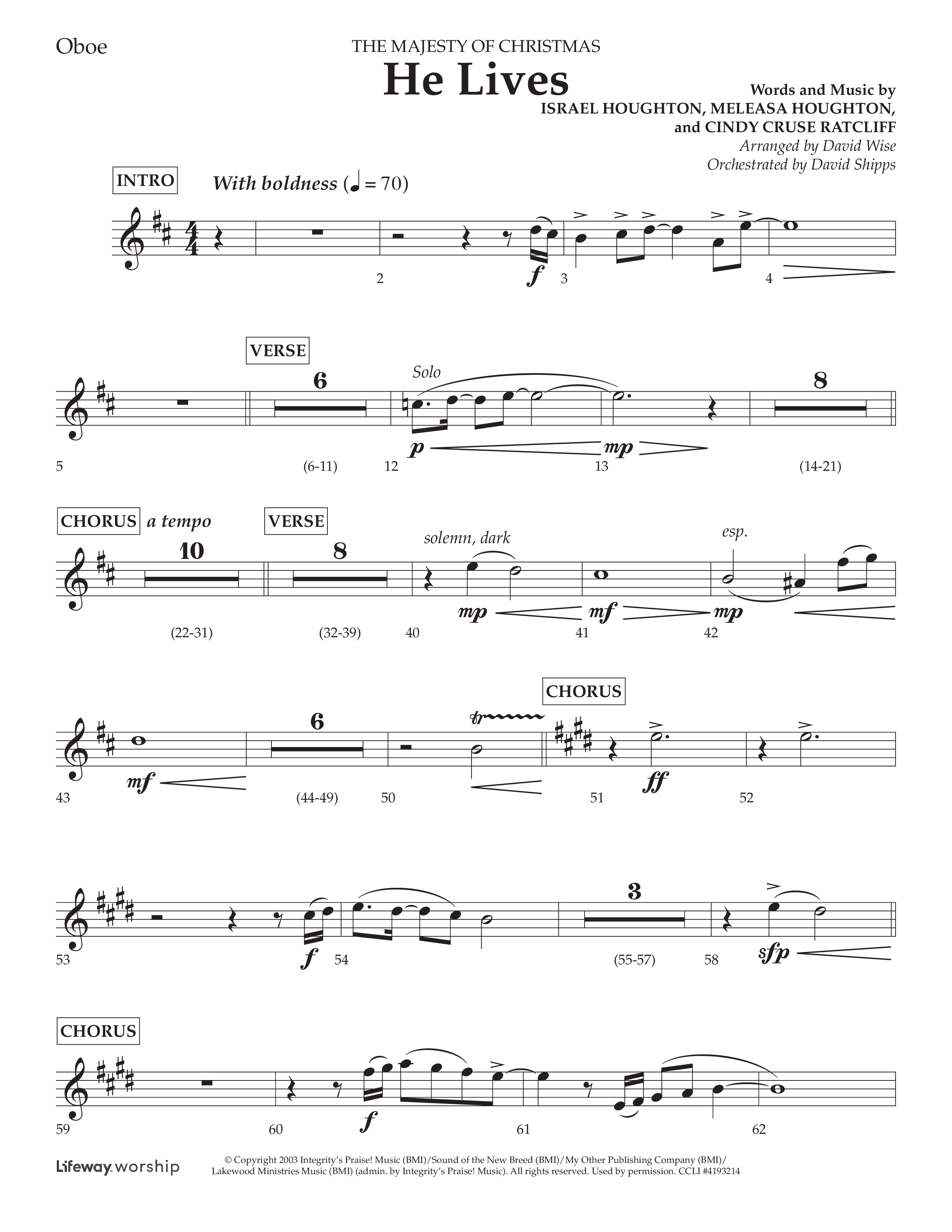 He Lives (Choral Anthem SATB) Oboe (Lifeway Choral / Arr. David Wise / Orch. David Shipps)