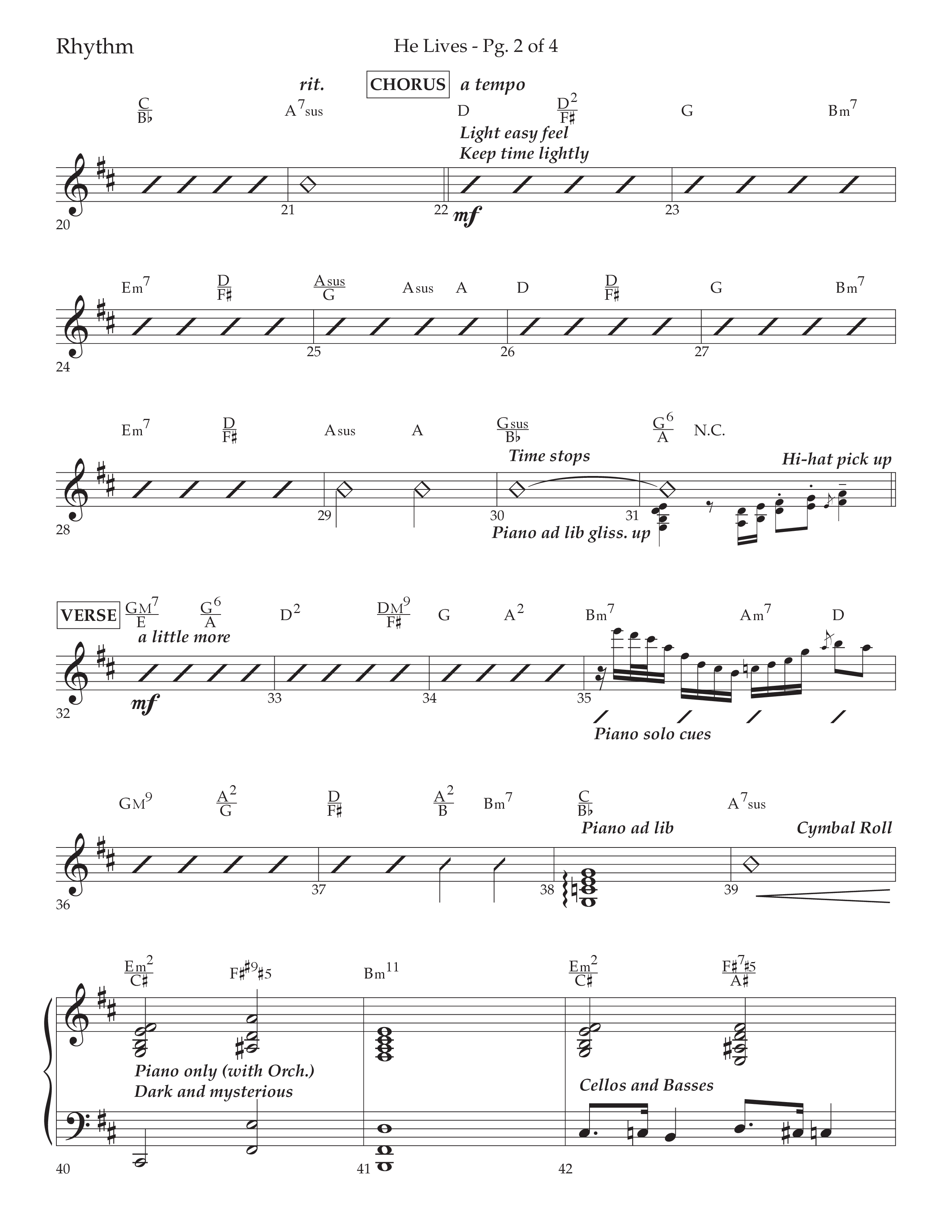 He Lives (Choral Anthem SATB) Rhythm Chart (Lifeway Choral / Arr. David Wise / Orch. David Shipps)