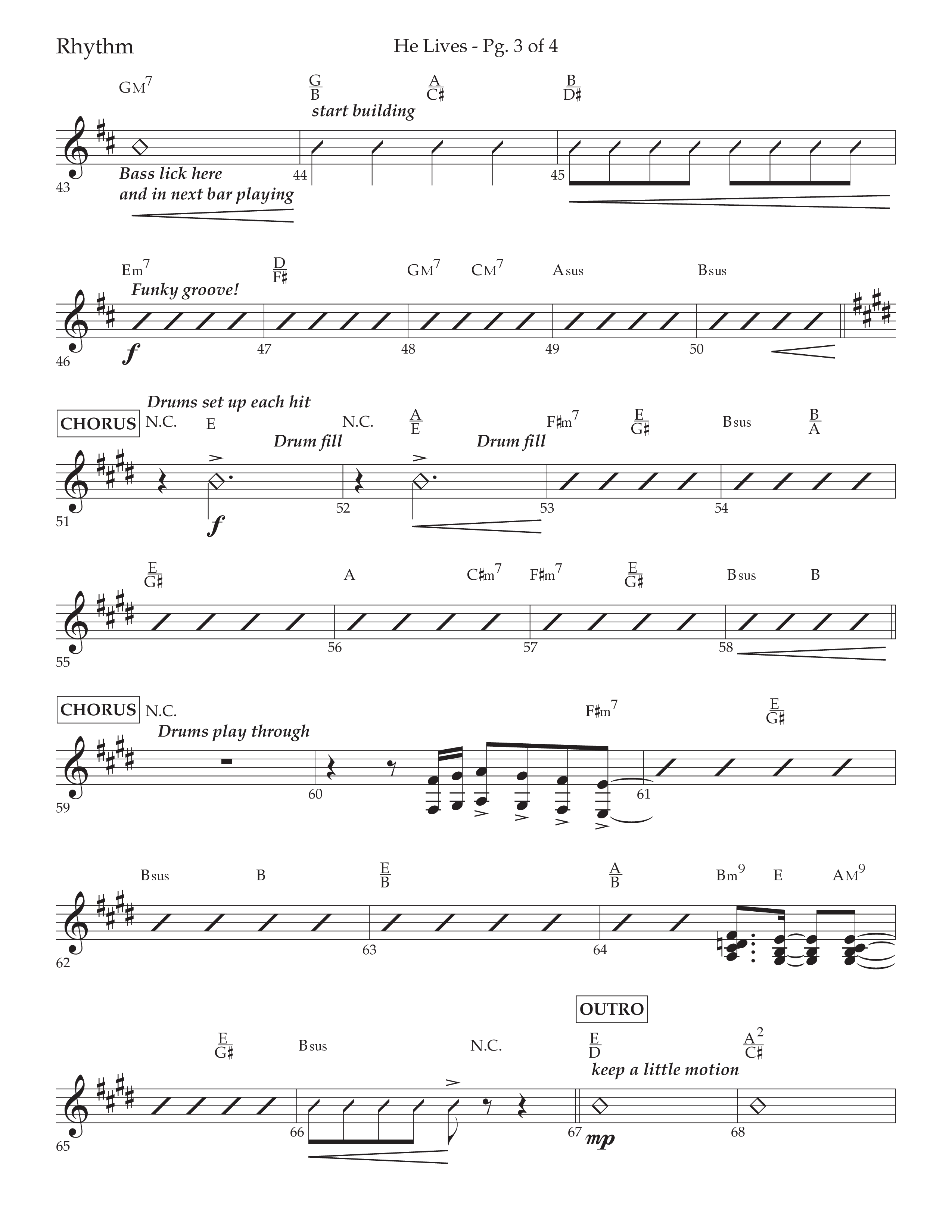 He Lives (Choral Anthem SATB) Rhythm Chart (Lifeway Choral / Arr. David Wise / Orch. David Shipps)