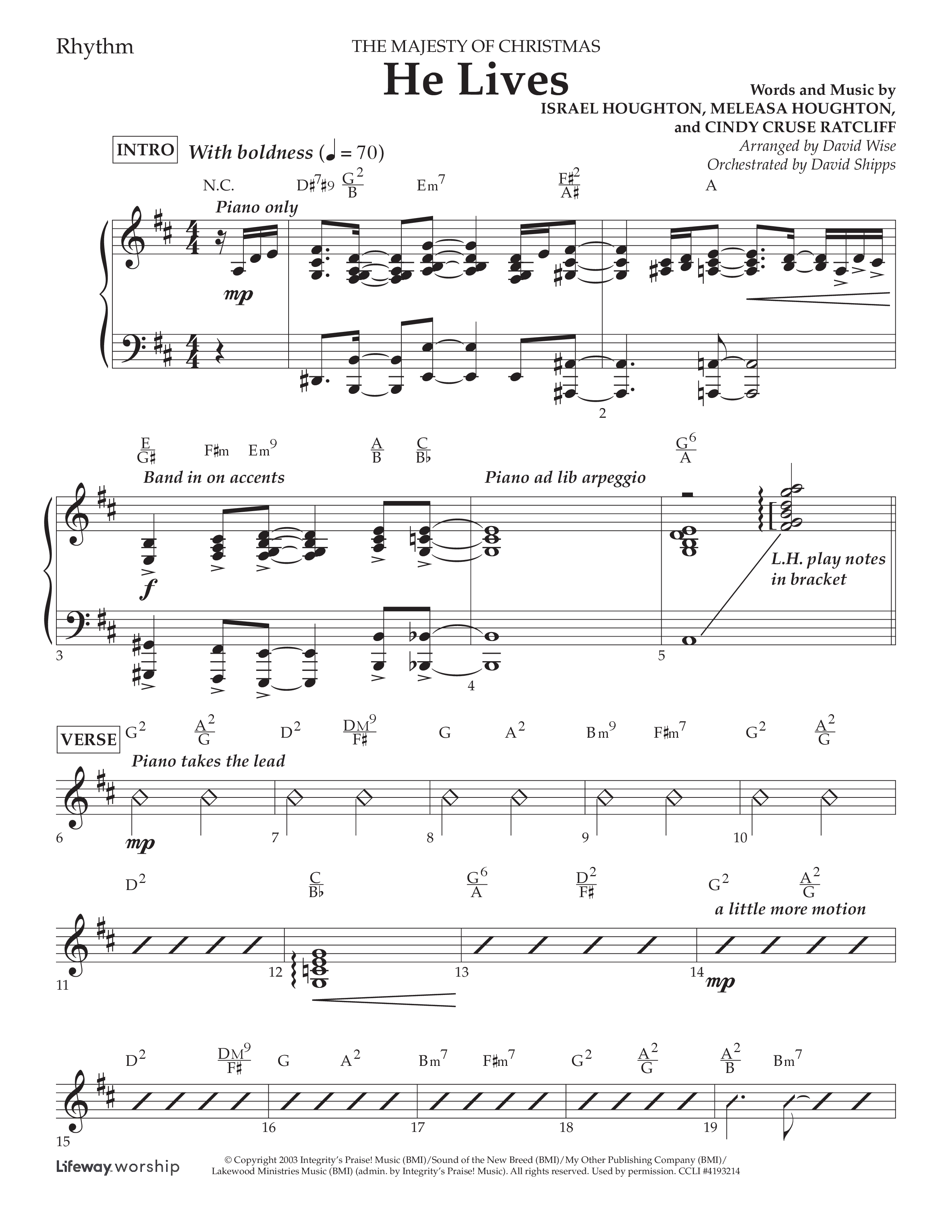 He Lives (Choral Anthem SATB) Lead Melody & Rhythm (Lifeway Choral / Arr. David Wise / Orch. David Shipps)