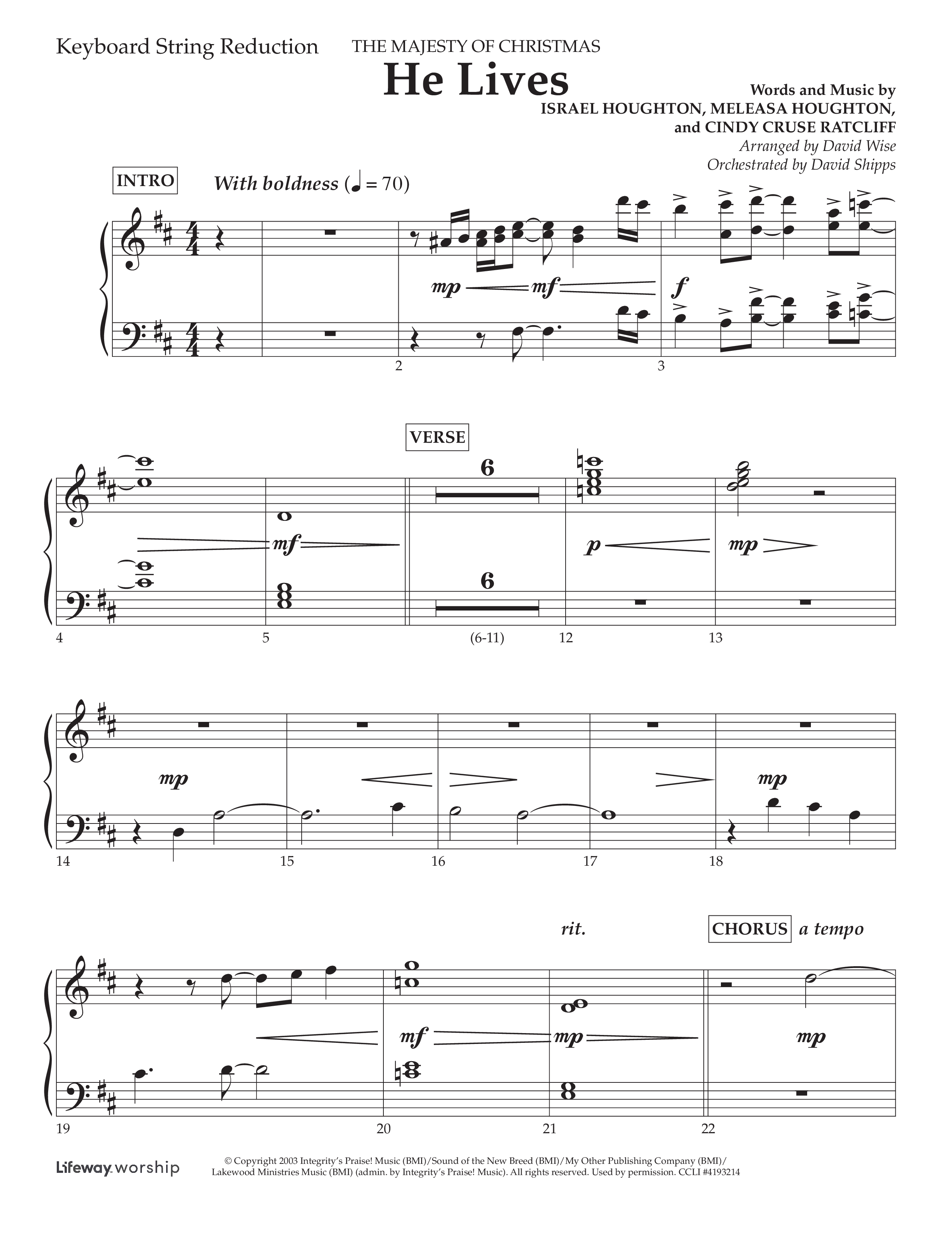 He Lives (Choral Anthem SATB) String Reduction (Lifeway Choral / Arr. David Wise / Orch. David Shipps)