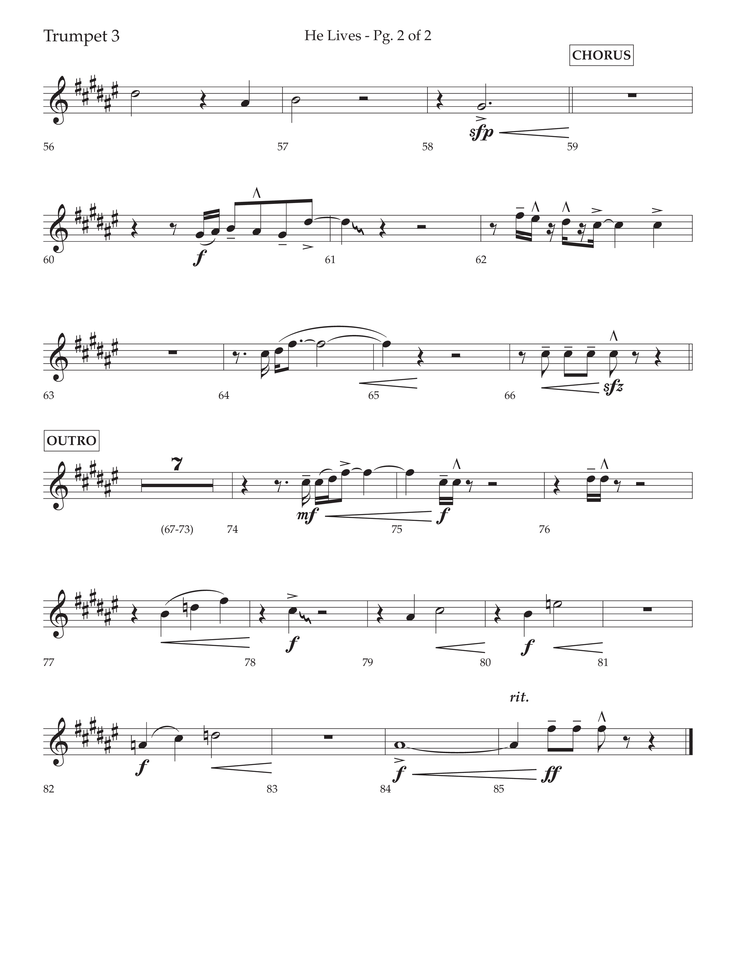 He Lives (Choral Anthem SATB) Trumpet 3 (Lifeway Choral / Arr. David Wise / Orch. David Shipps)