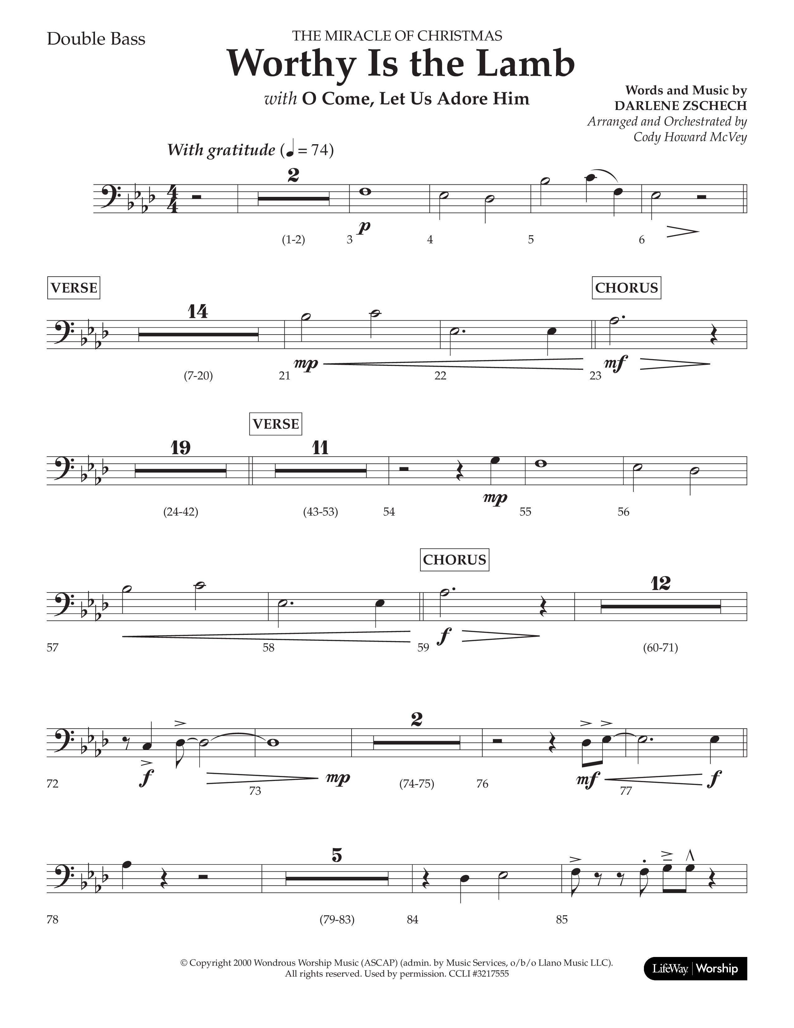 Worthy Is The Lamb (with O Come Let Us Adore Him) (Choral Anthem SATB) Double Bass (Lifeway Choral / Arr. Cody McVey)
