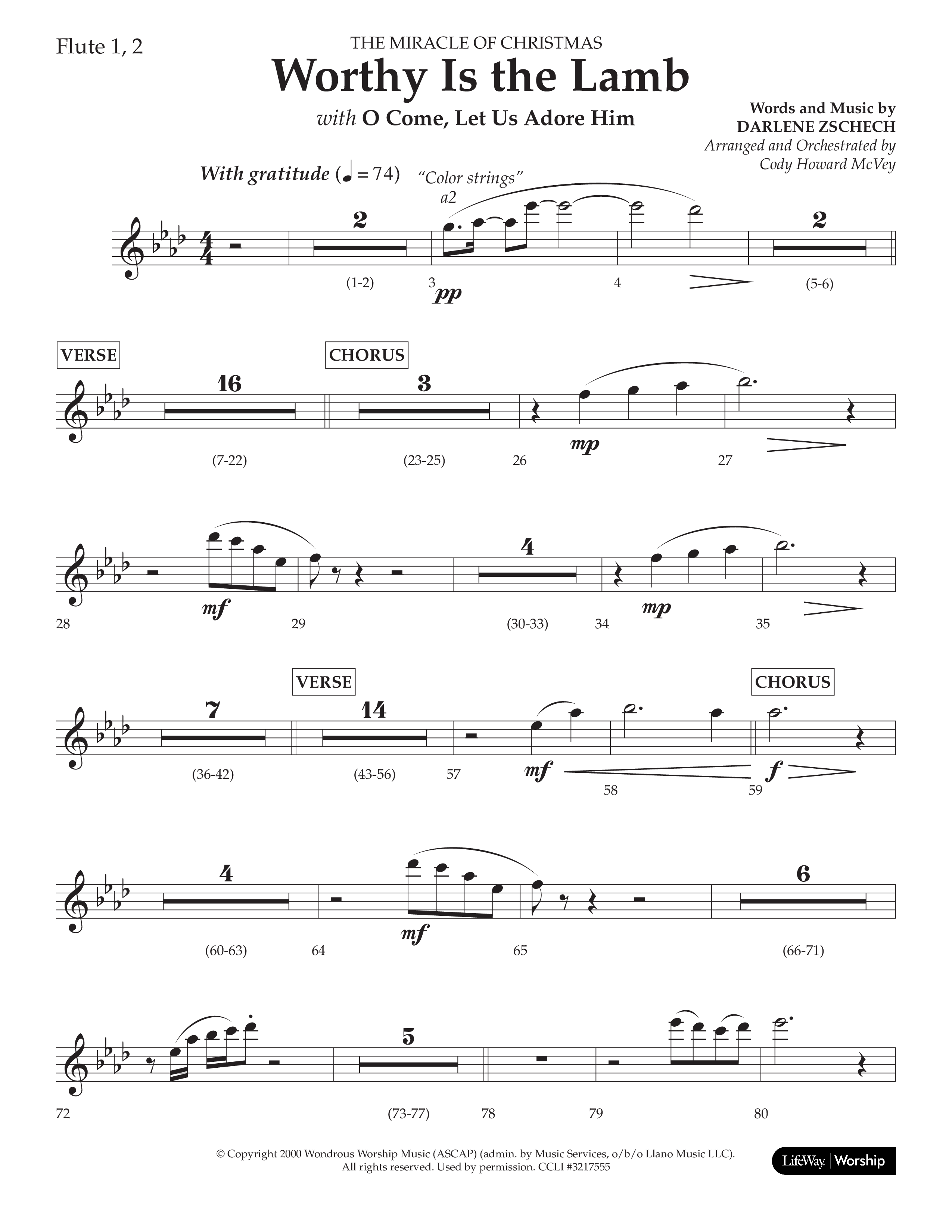 Worthy Is The Lamb (with O Come Let Us Adore Him) (Choral Anthem SATB) Flute 1/2 (Lifeway Choral / Arr. Cody McVey)