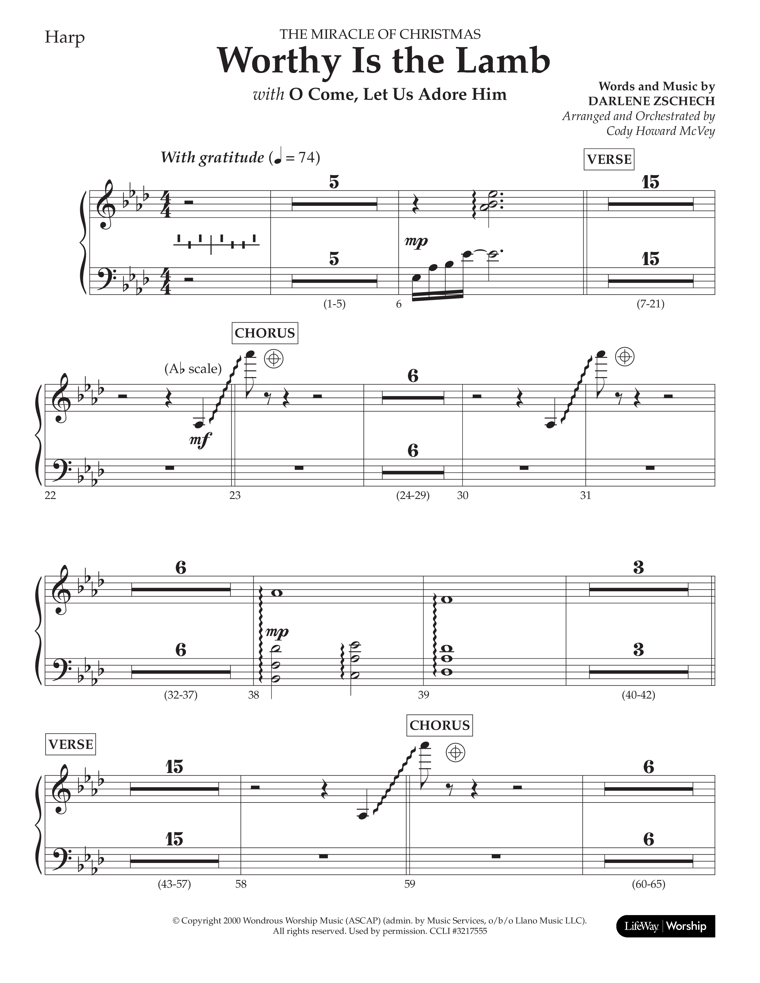 Worthy Is The Lamb (with O Come Let Us Adore Him) (Choral Anthem SATB) Harp (Lifeway Choral / Arr. Cody McVey)