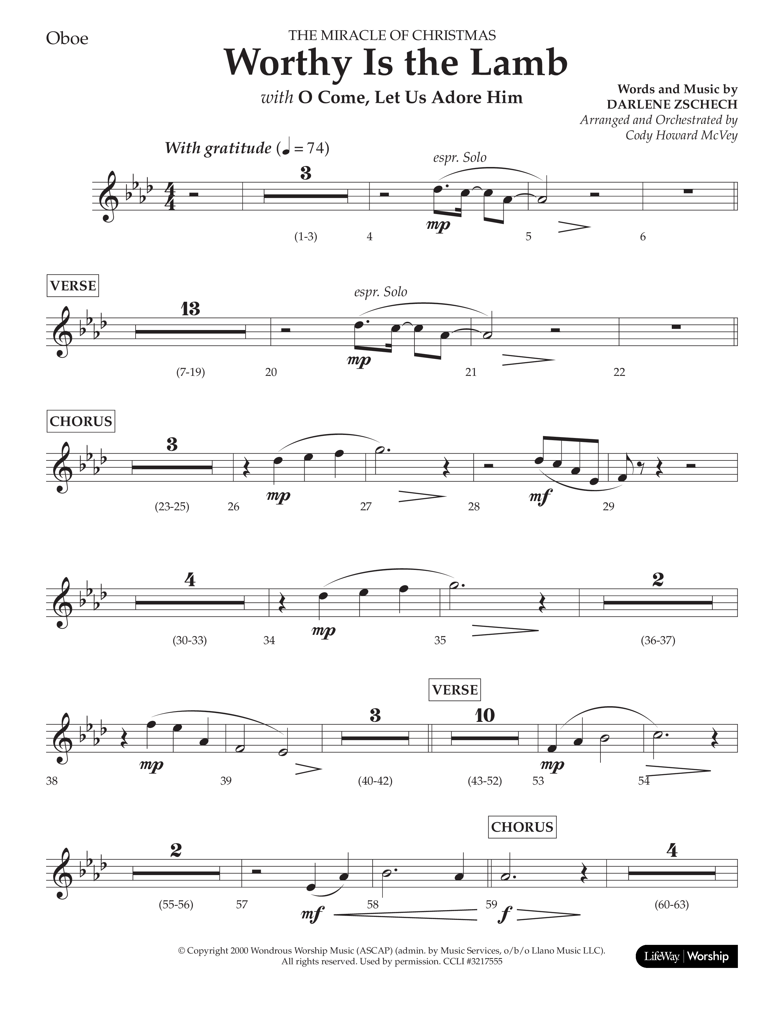 Worthy Is The Lamb (with O Come Let Us Adore Him) (Choral Anthem SATB) Oboe (Lifeway Choral / Arr. Cody McVey)