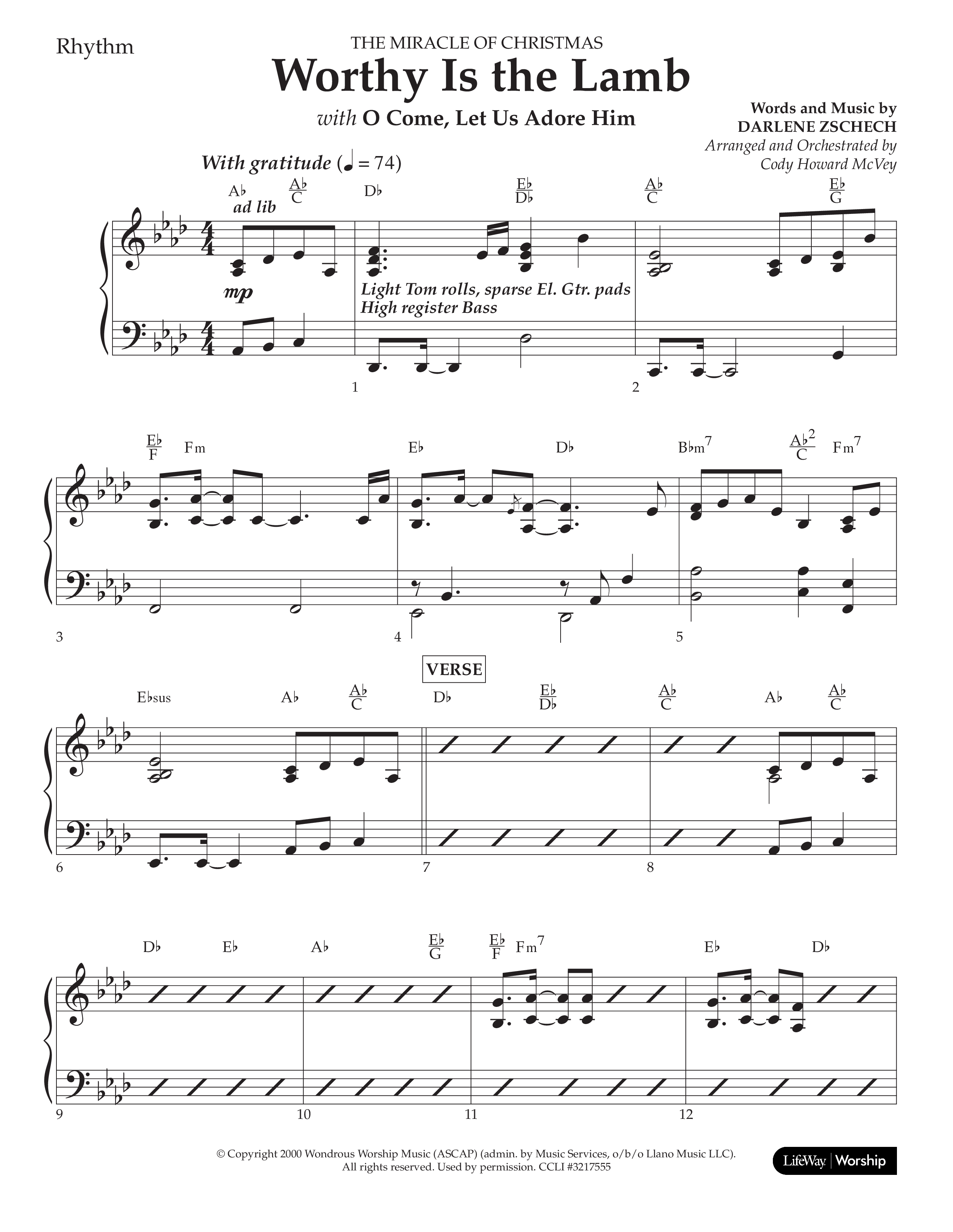 Worthy Is The Lamb (with O Come Let Us Adore Him) (Choral Anthem SATB) Rhythm Chart (Lifeway Choral / Arr. Cody McVey)