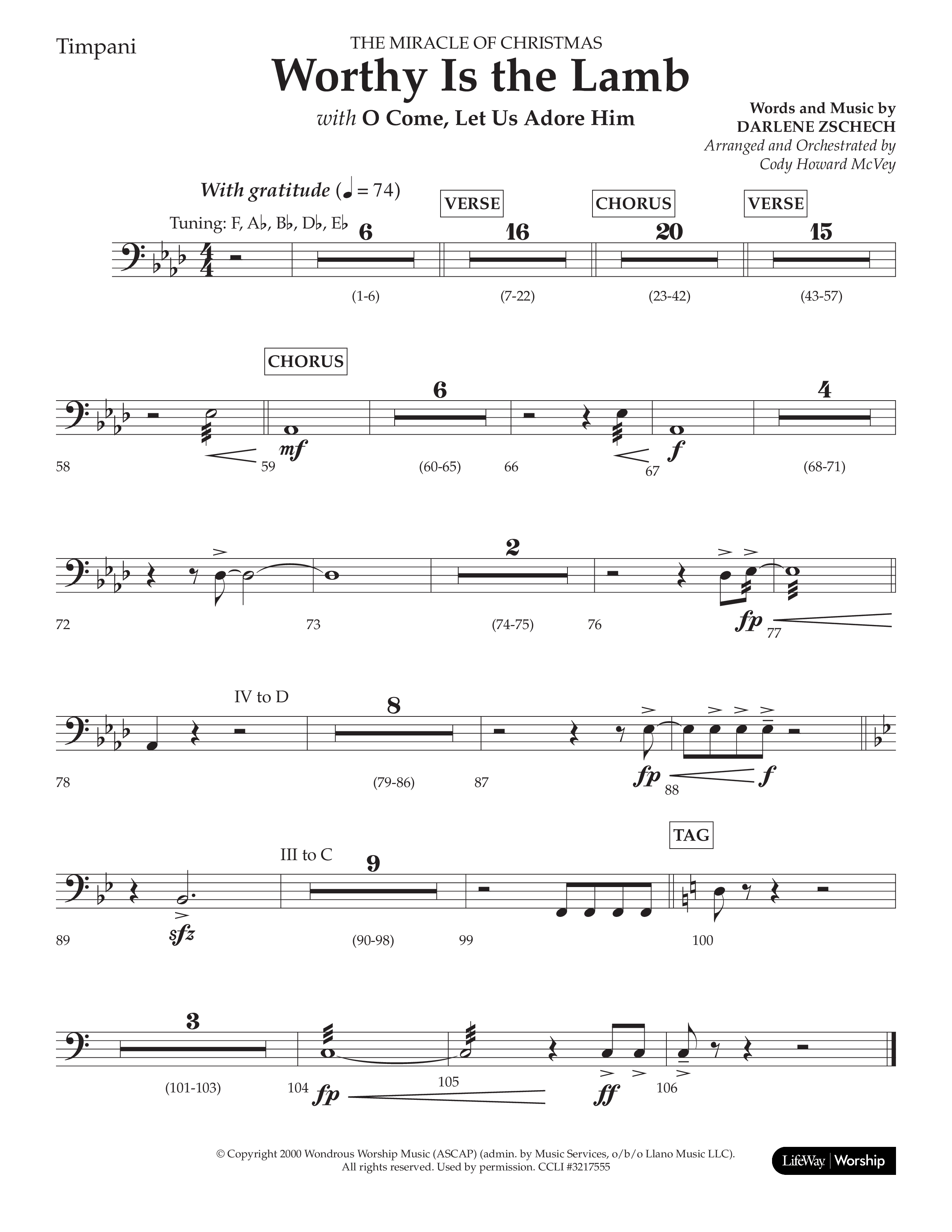 Worthy Is The Lamb (with O Come Let Us Adore Him) (Choral Anthem SATB) Timpani (Lifeway Choral / Arr. Cody McVey)