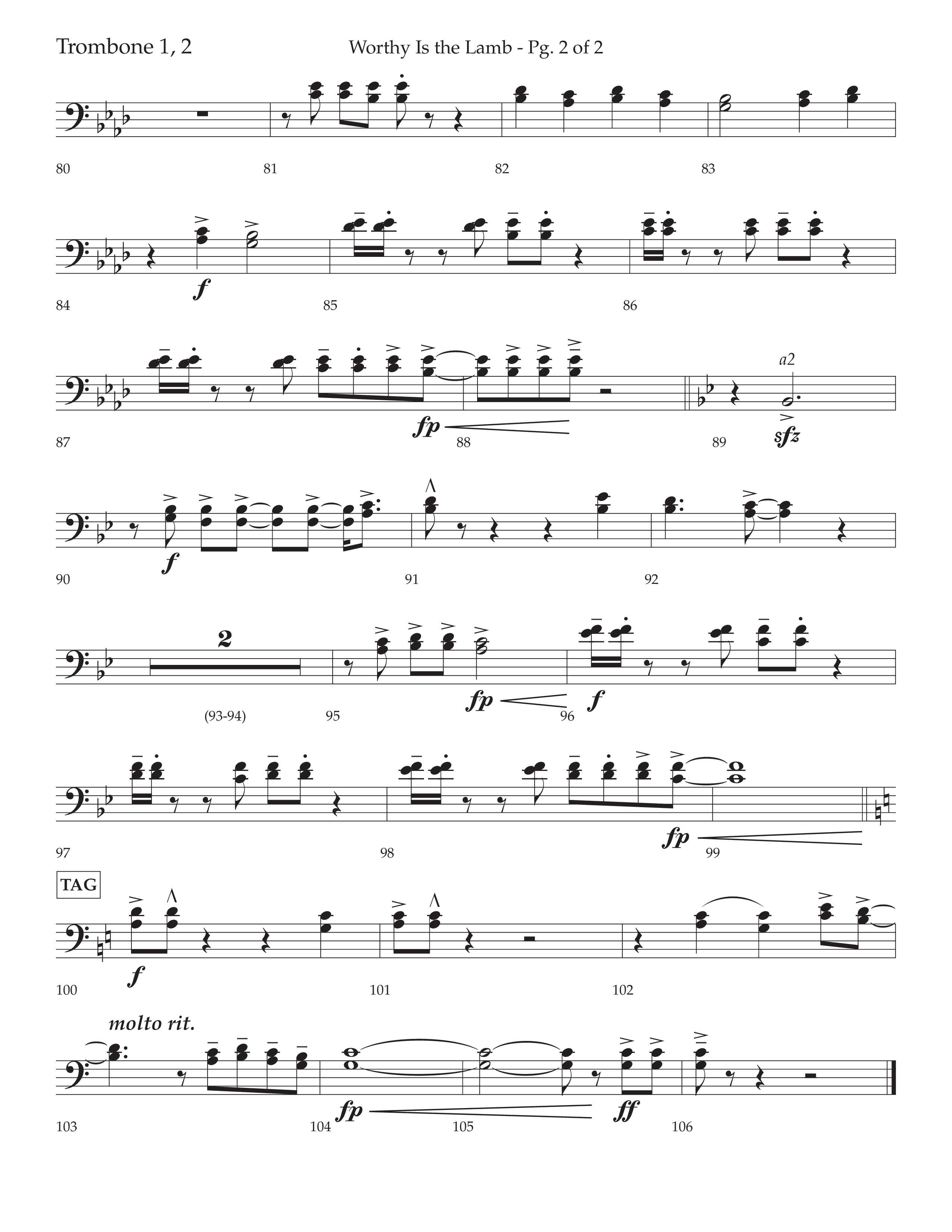 Worthy Is The Lamb (with O Come Let Us Adore Him) (Choral Anthem SATB) Trombone 1/2 (Lifeway Choral / Arr. Cody McVey)