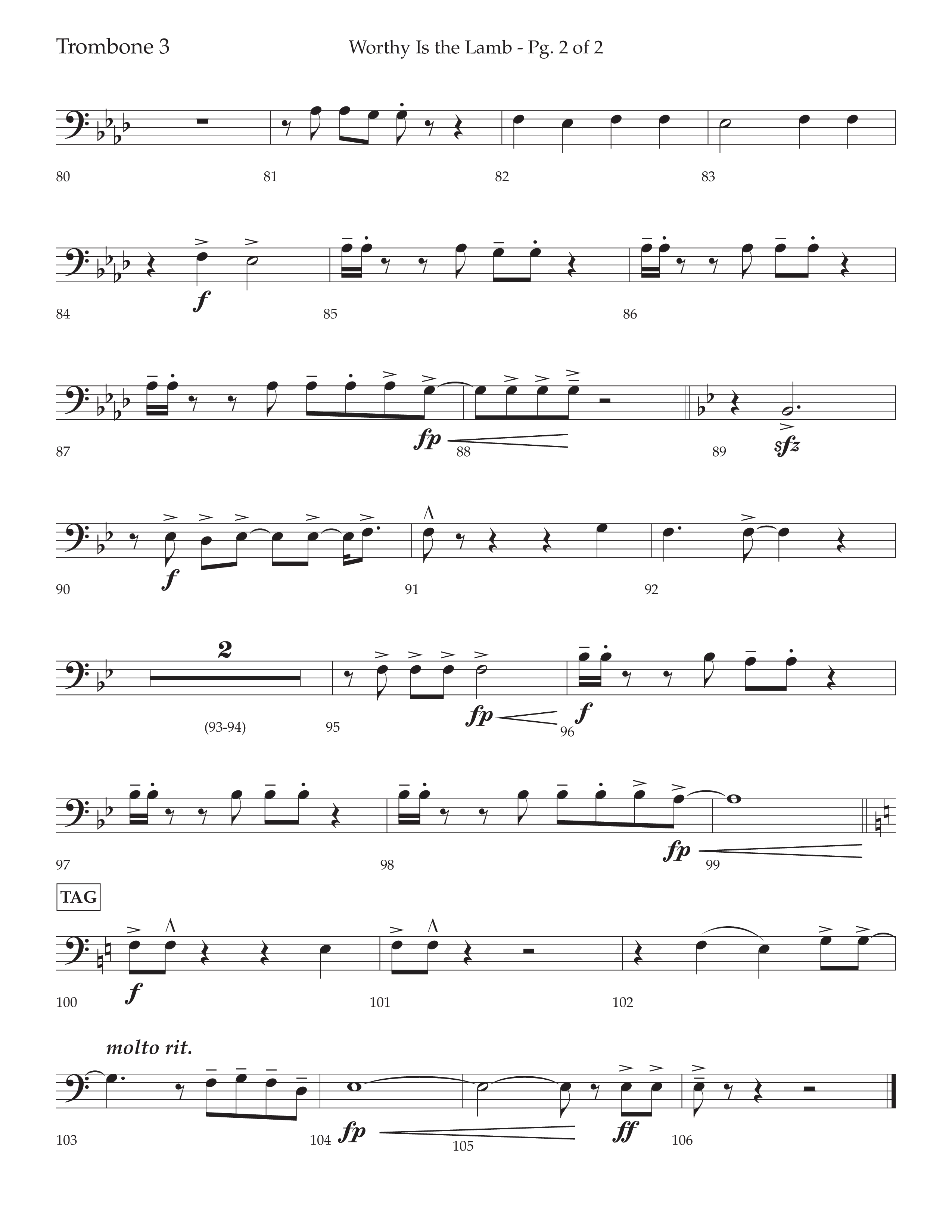 Worthy Is The Lamb (with O Come Let Us Adore Him) (Choral Anthem SATB) Trombone 3 (Lifeway Choral / Arr. Cody McVey)