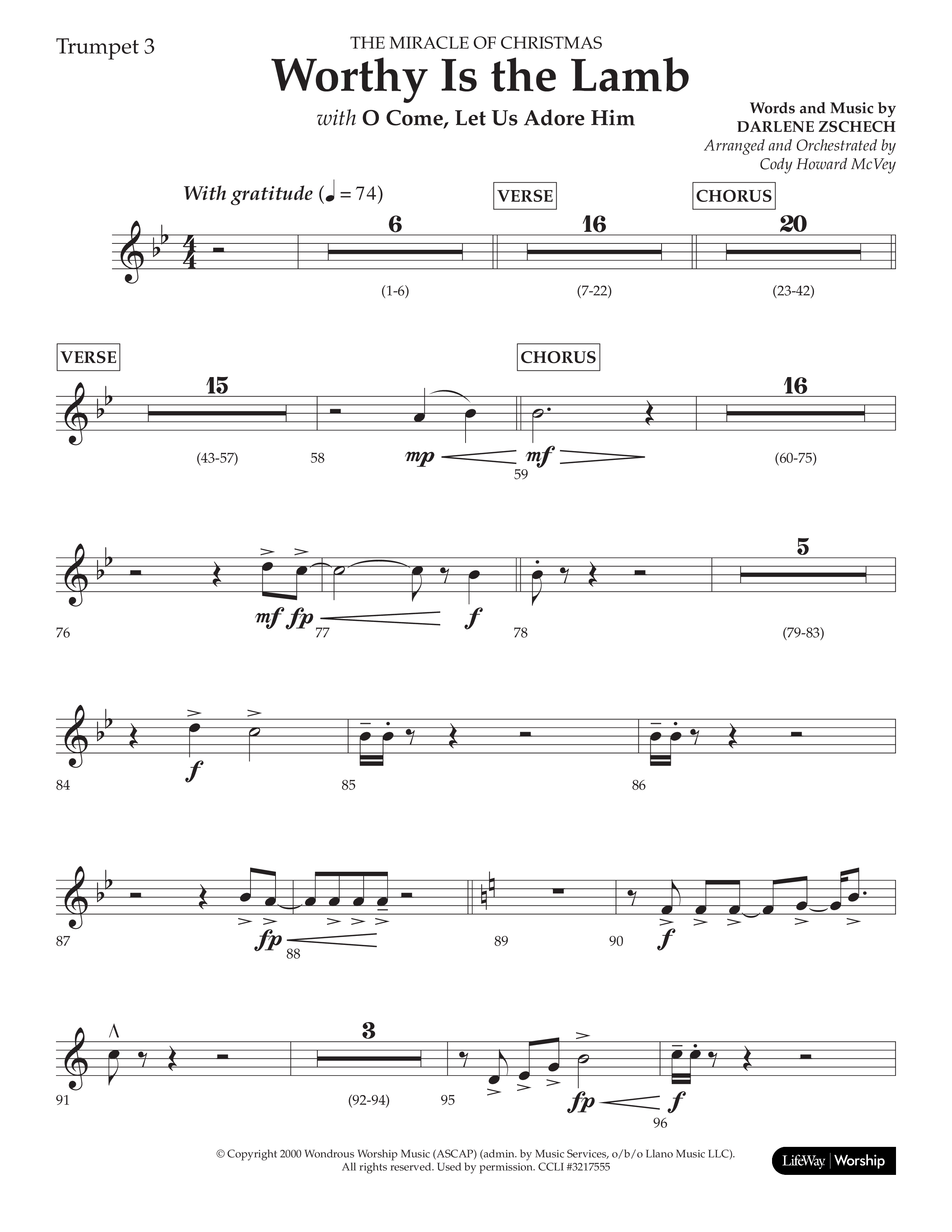 Worthy Is The Lamb (with O Come Let Us Adore Him) (Choral Anthem SATB) Trumpet 3 (Lifeway Choral / Arr. Cody McVey)