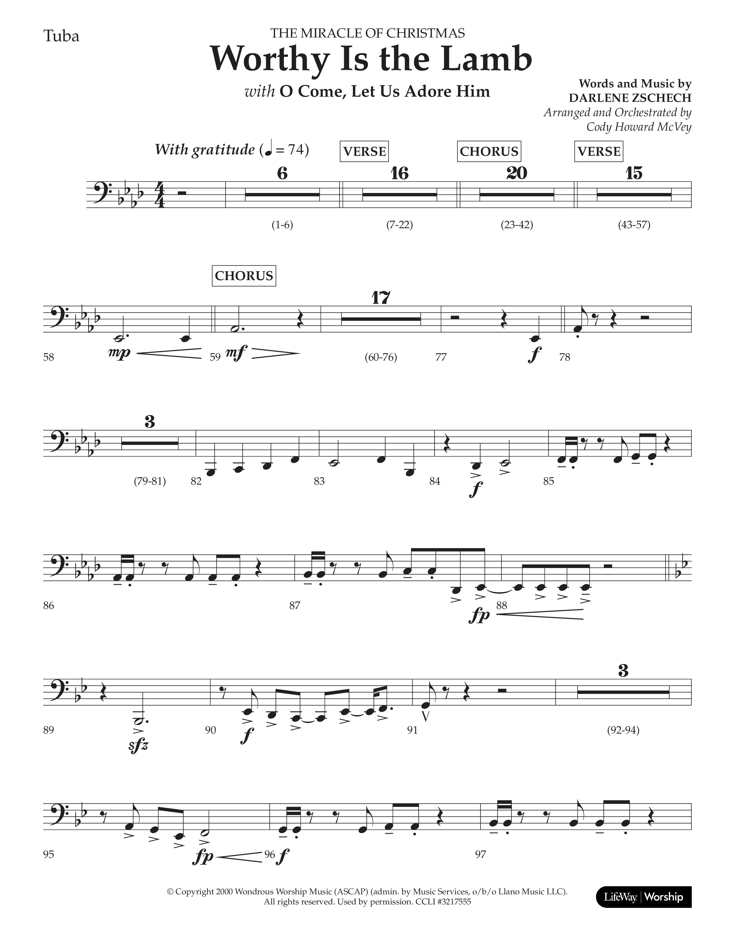 Worthy Is The Lamb (with O Come Let Us Adore Him) (Choral Anthem SATB) Tuba (Lifeway Choral / Arr. Cody McVey)