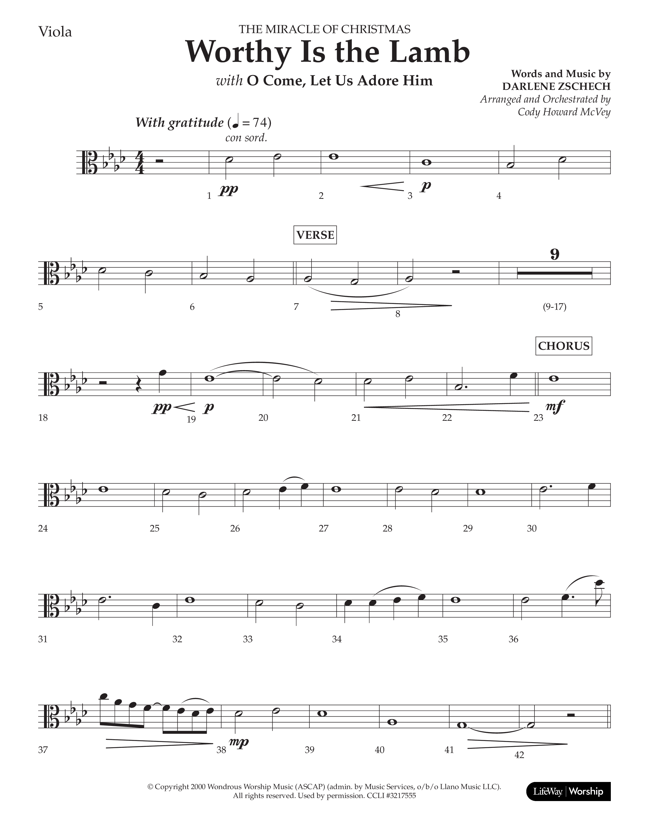 Worthy Is The Lamb (with O Come Let Us Adore Him) (Choral Anthem SATB) Viola (Lifeway Choral / Arr. Cody McVey)
