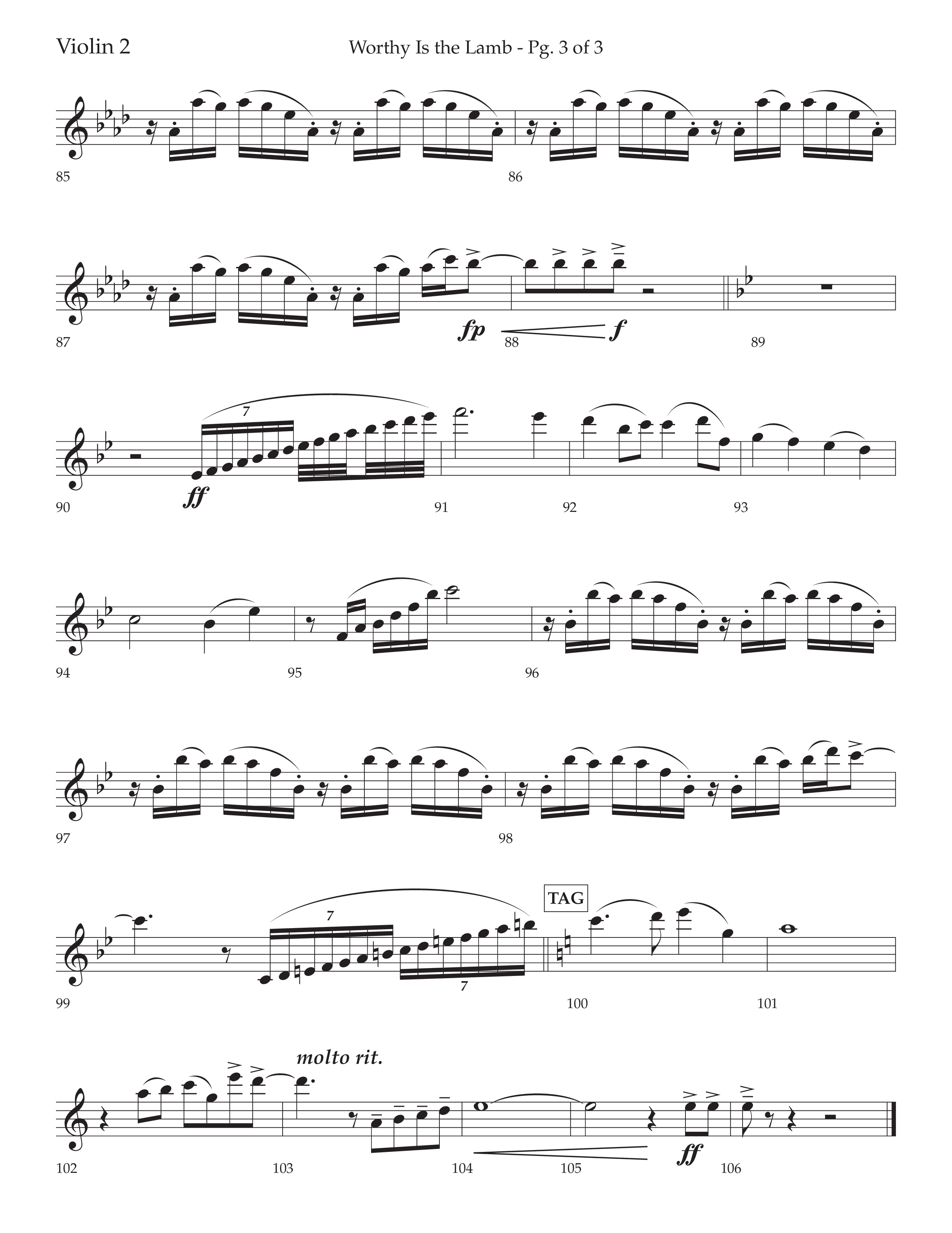 Worthy Is The Lamb (with O Come Let Us Adore Him) (Choral Anthem SATB) Violin 2 (Lifeway Choral / Arr. Cody McVey)