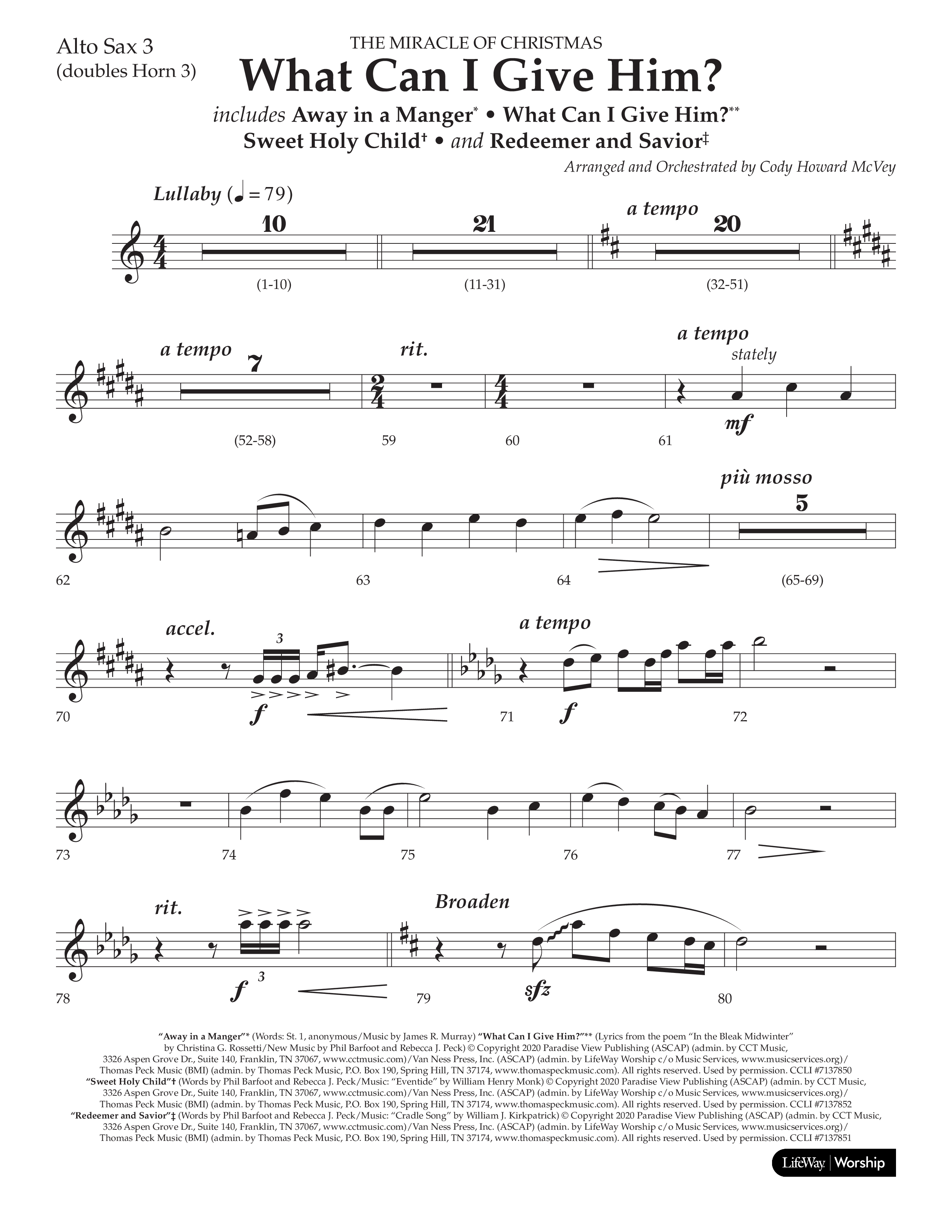 What Can I Give Him (with Away In A Manger, Sweet Holy Child, Redeemer and Savior) (Choral Anthem SATB) Alto Sax (Lifeway Choral / Arr. Cody McVey)