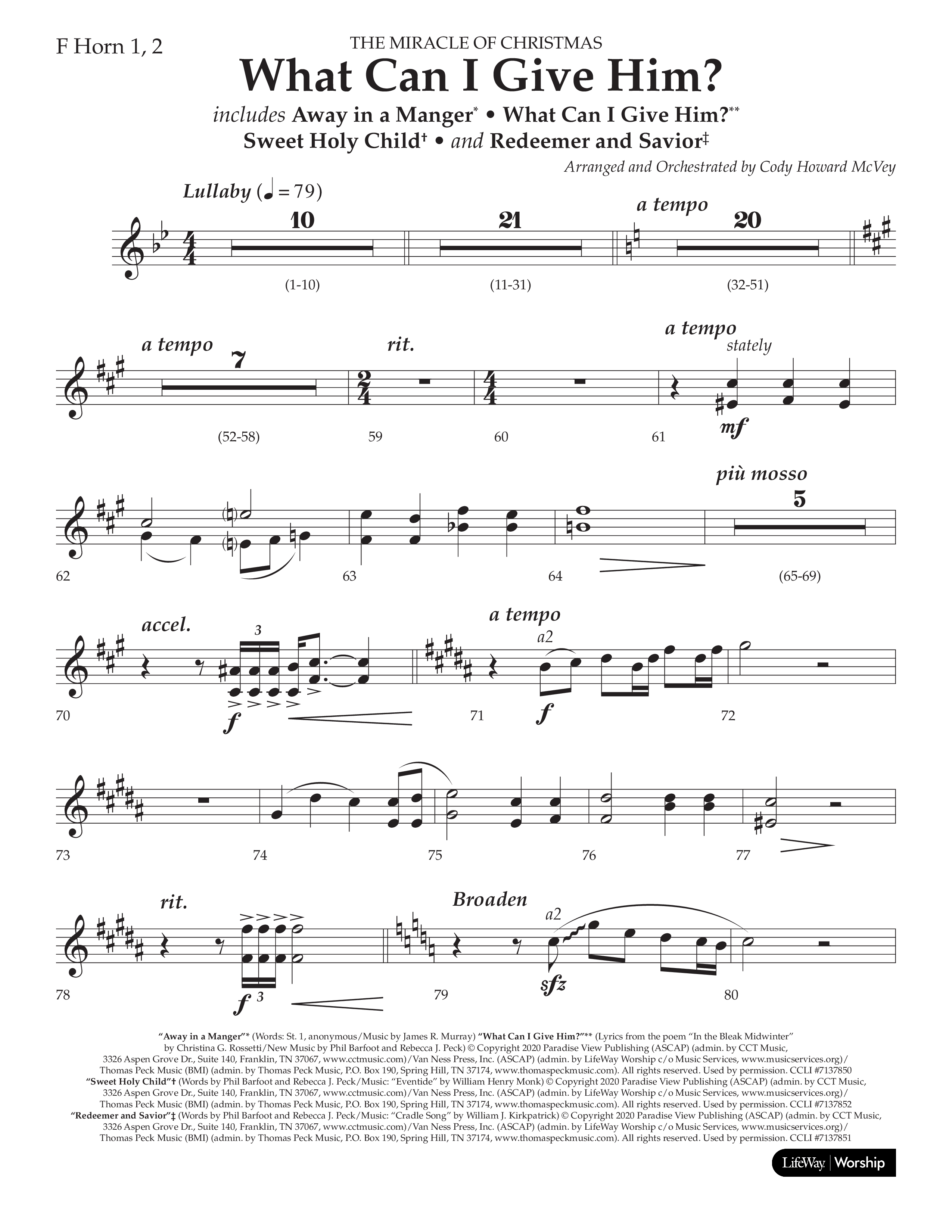 What Can I Give Him (with Away In A Manger, Sweet Holy Child, Redeemer and Savior) (Choral Anthem SATB) French Horn 1/2 (Lifeway Choral / Arr. Cody McVey)