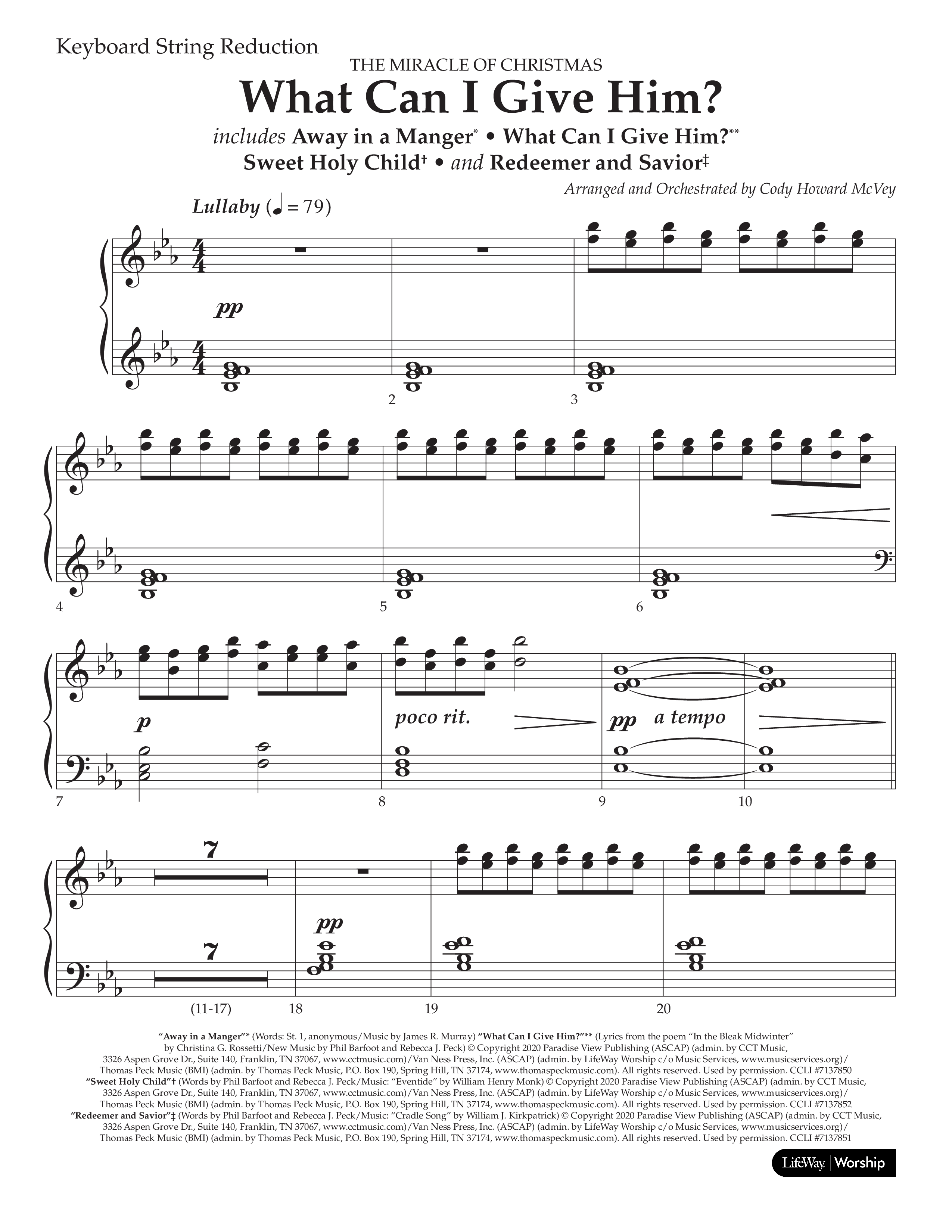 What Can I Give Him (with Away In A Manger, Sweet Holy Child, Redeemer and Savior) (Choral Anthem SATB) String Reduction (Lifeway Choral / Arr. Cody McVey)