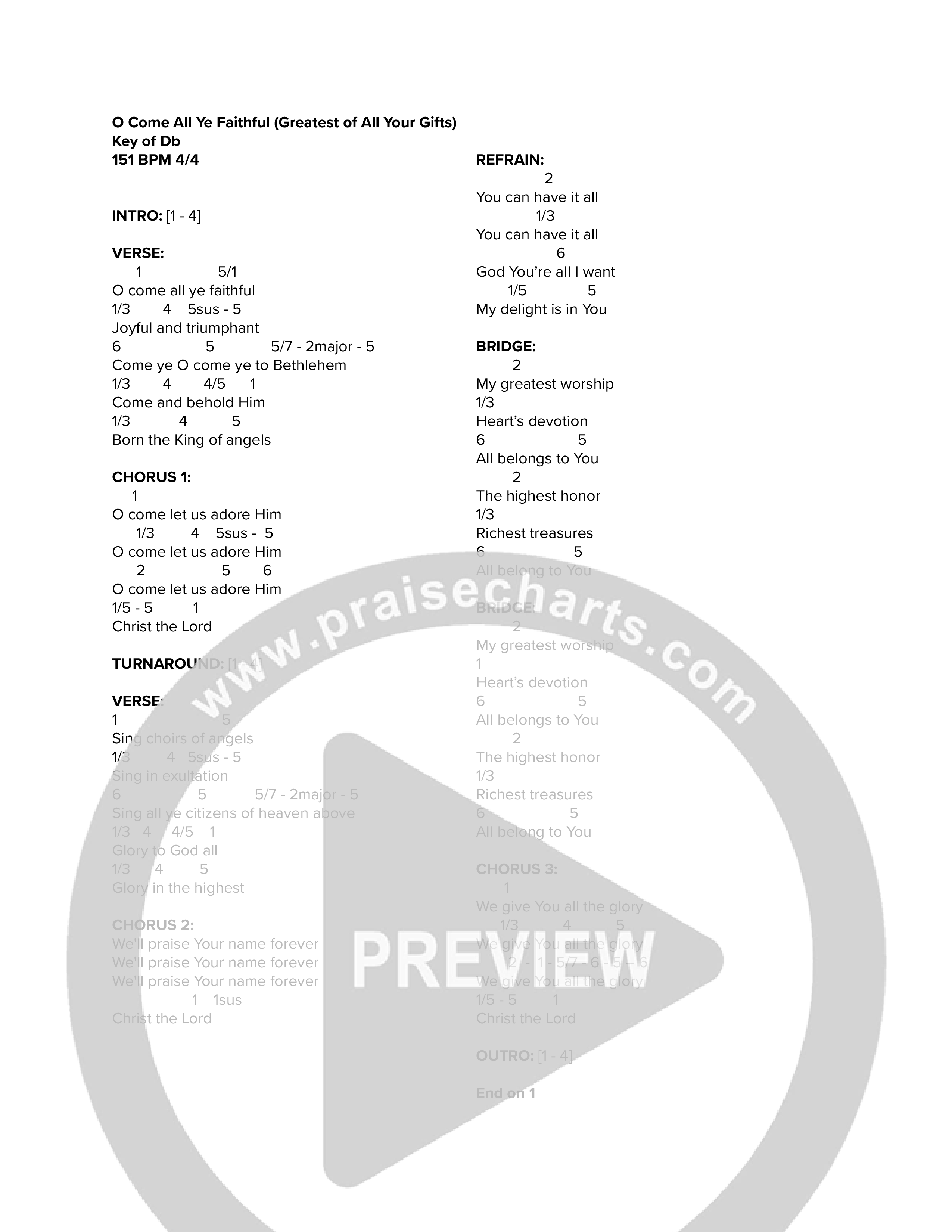 O Come All Ye Faithful (Greatest of All Your Gifts) Chord Chart (NewSpring Worship)