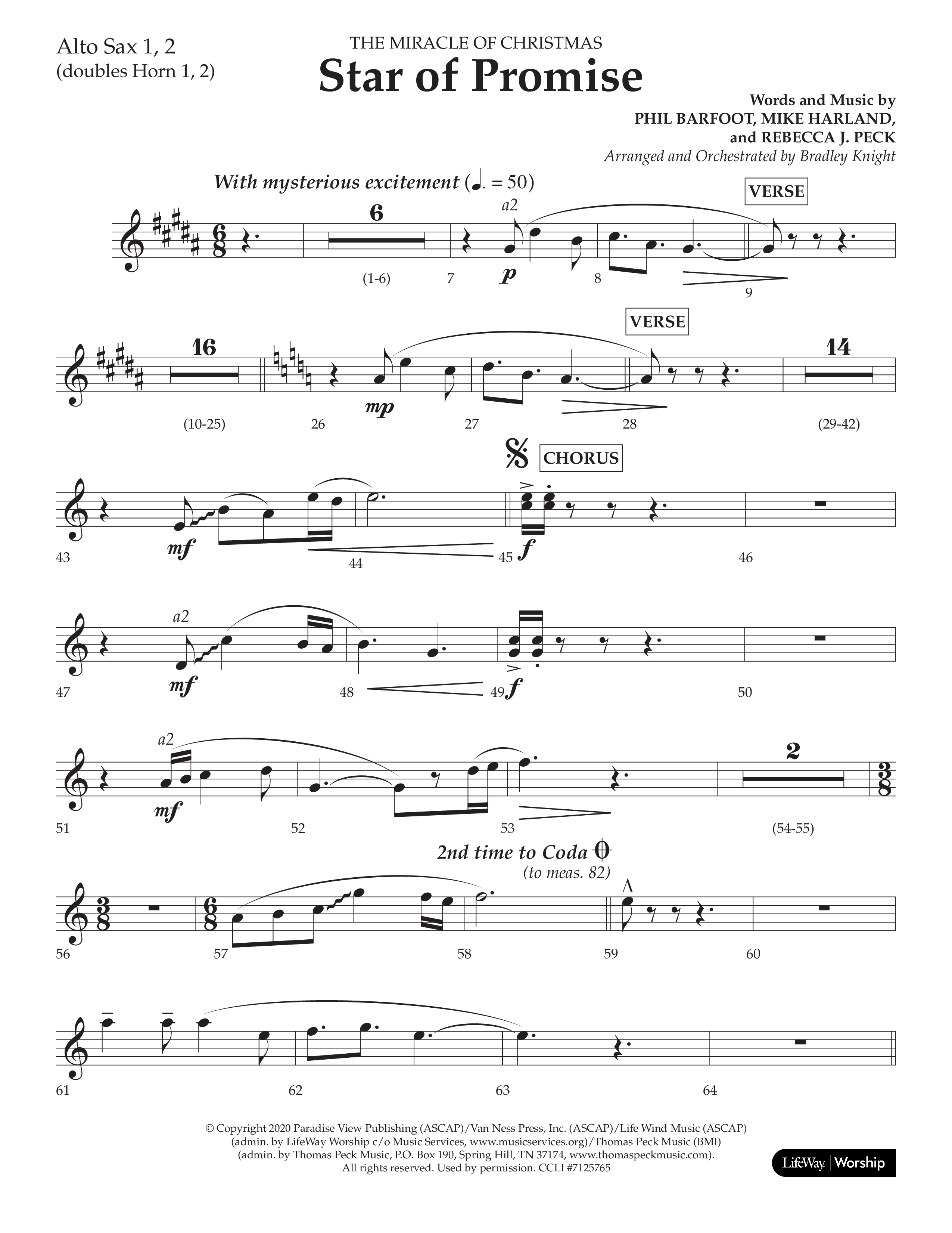 Star Of Promise (Choral Anthem SATB) Alto Sax 1/2 (Lifeway Choral / Arr. Bradley Knight)