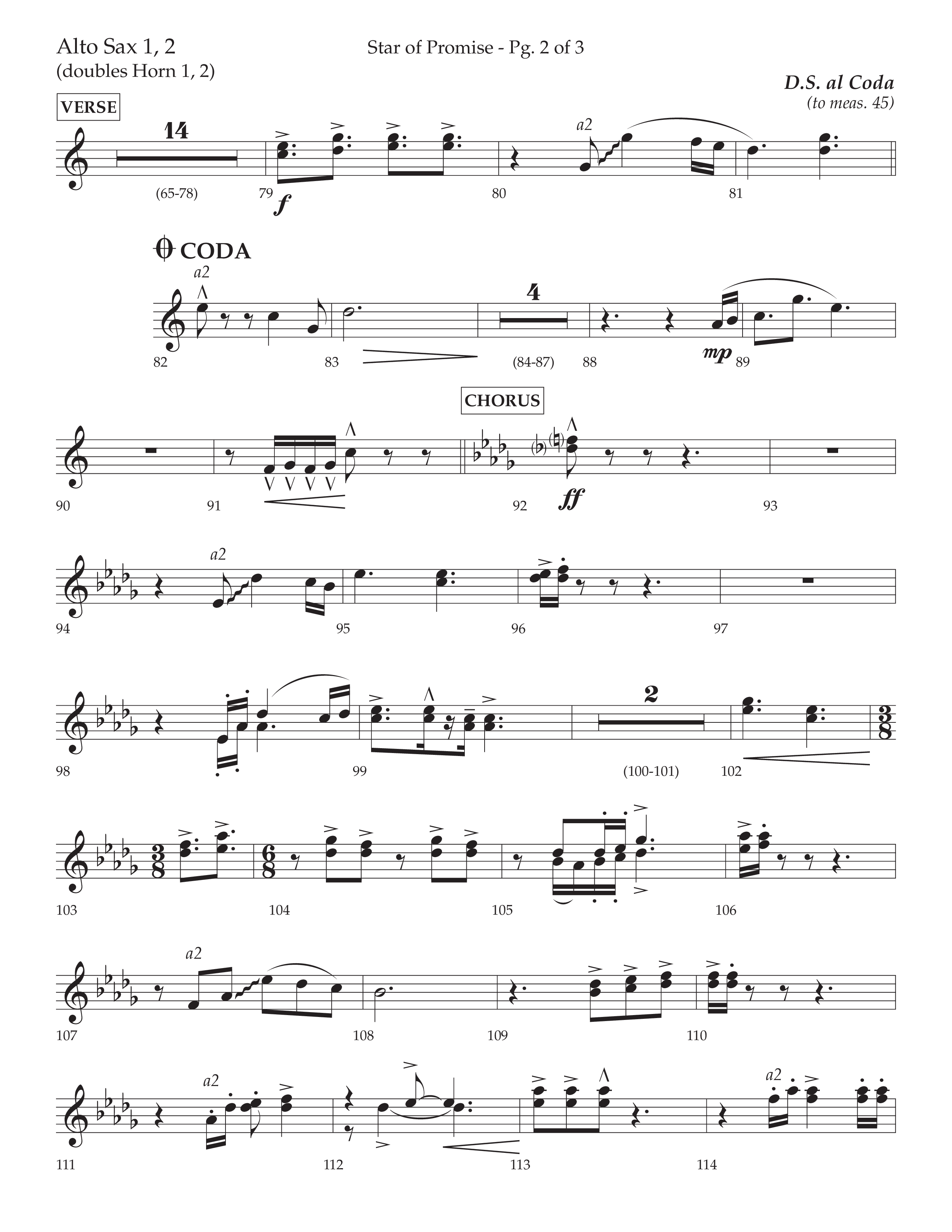 Star Of Promise (Choral Anthem SATB) Alto Sax 1/2 (Lifeway Choral / Arr. Bradley Knight)